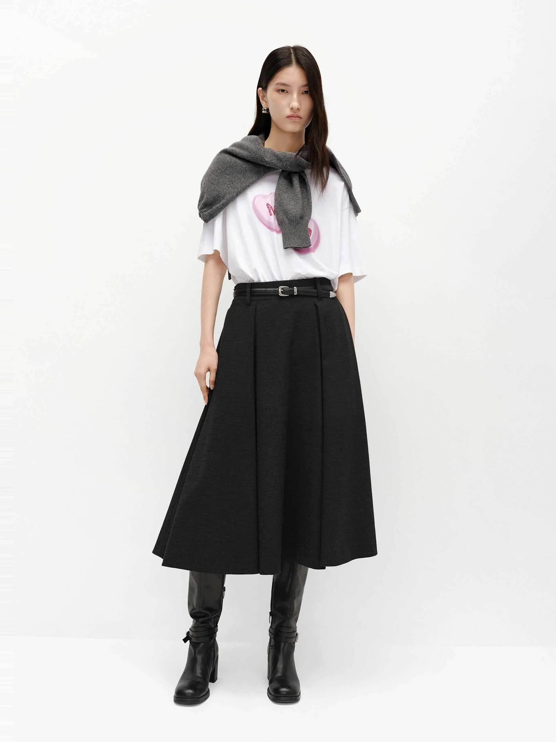 A-line Cut Pleated Skirt