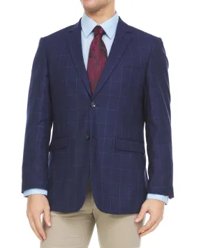 Adam Baker Men's Single Breasted 100% Wool Ultra Slim Fit Blazer/Sport Coat -Navy Windowpane