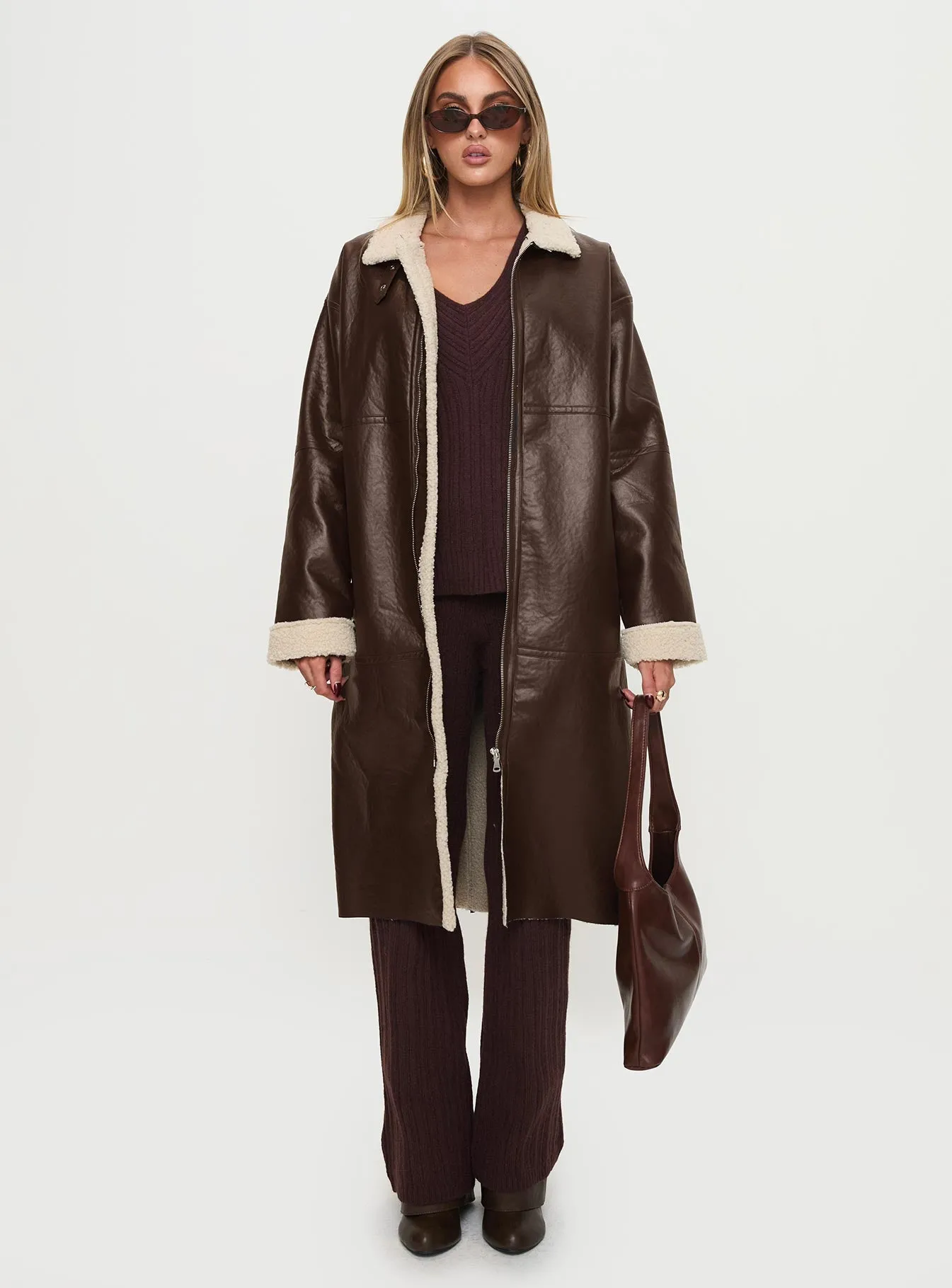 Ammelia Shearling Long-line Jacket Brown