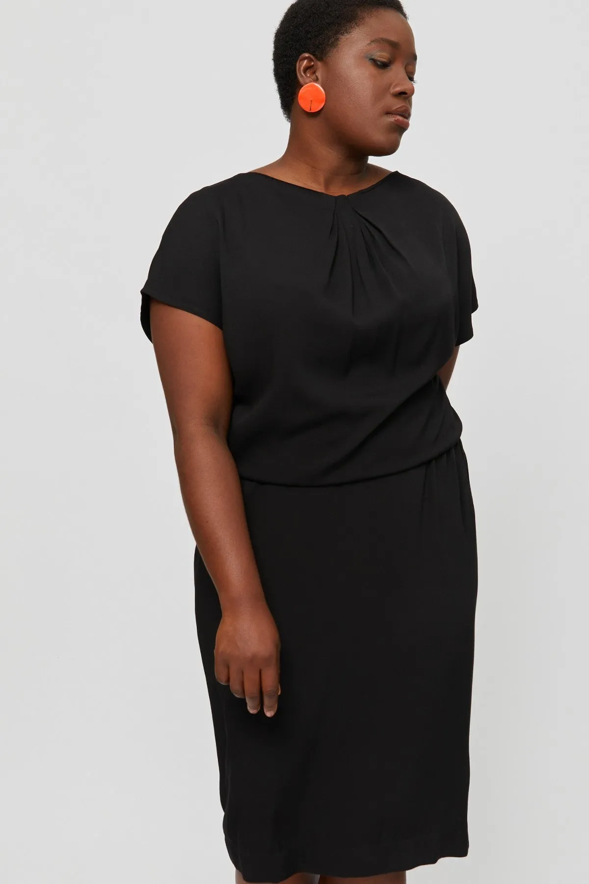 Amy | Midi Dress with Pencil Skirt and Neckline Detail in Black