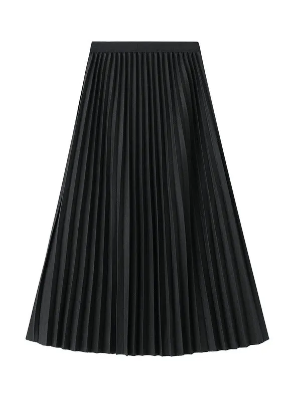 Autumn and Winter Woolen Slim Elastic Waist Pleated Skirt