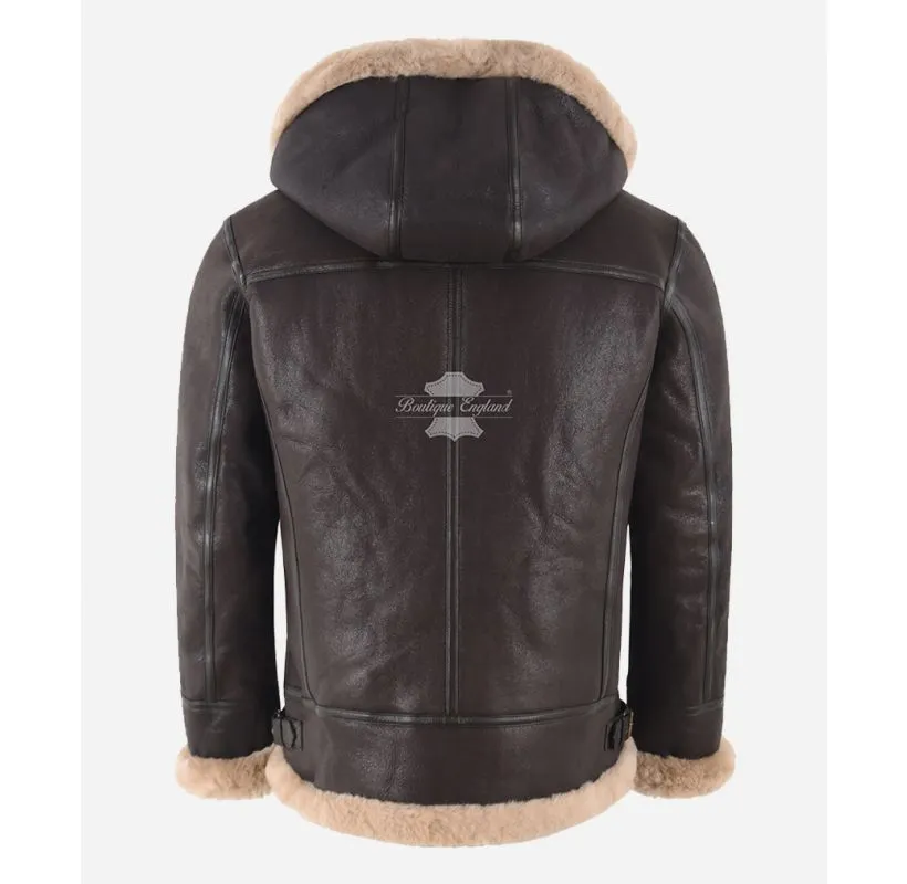 B3 RAF Bomber Shearling Sheepskin Jacket Men's Hooded Shearling Jacket