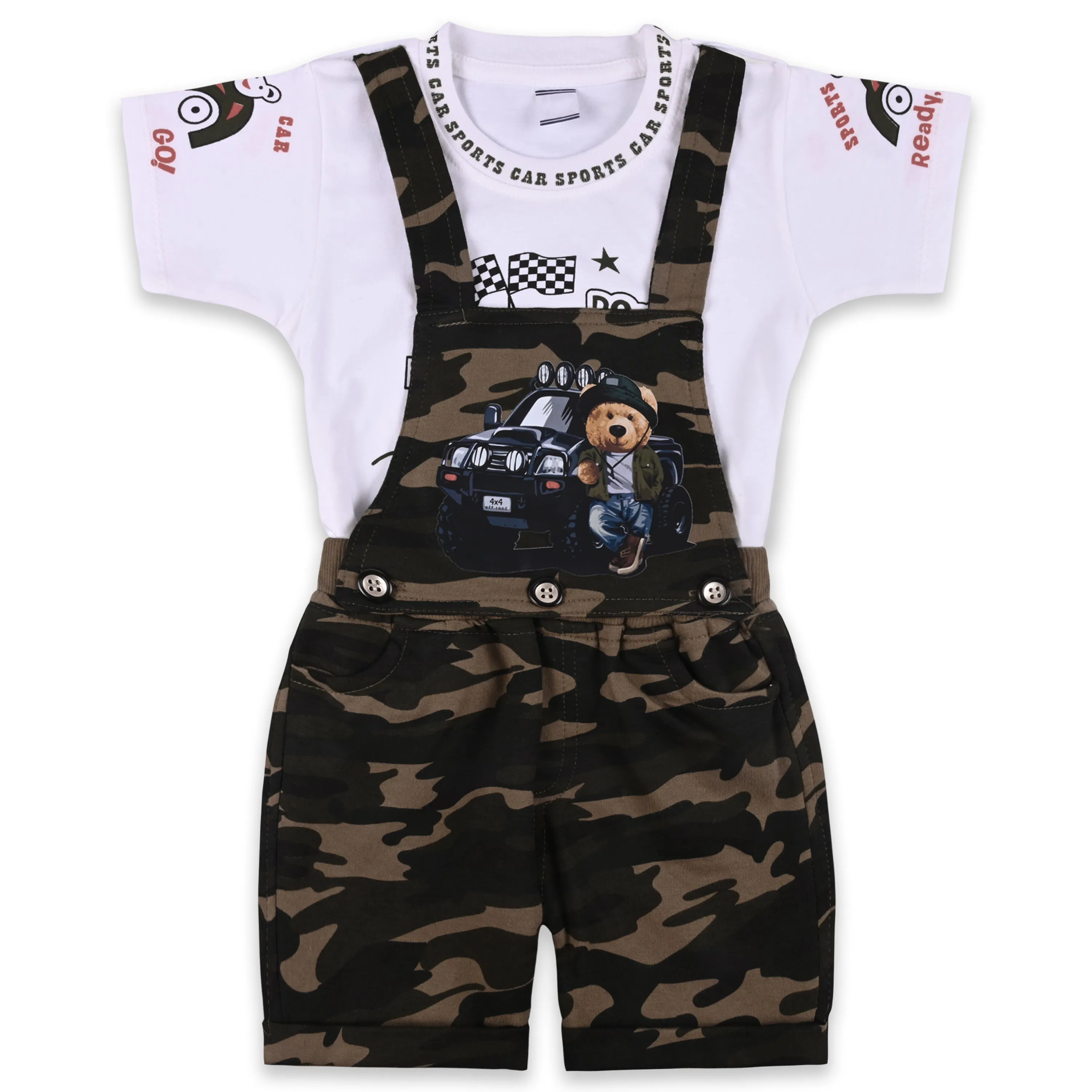 Baby Boys Camouflage Pattern T-Shirt and Shorts Dungaree Set