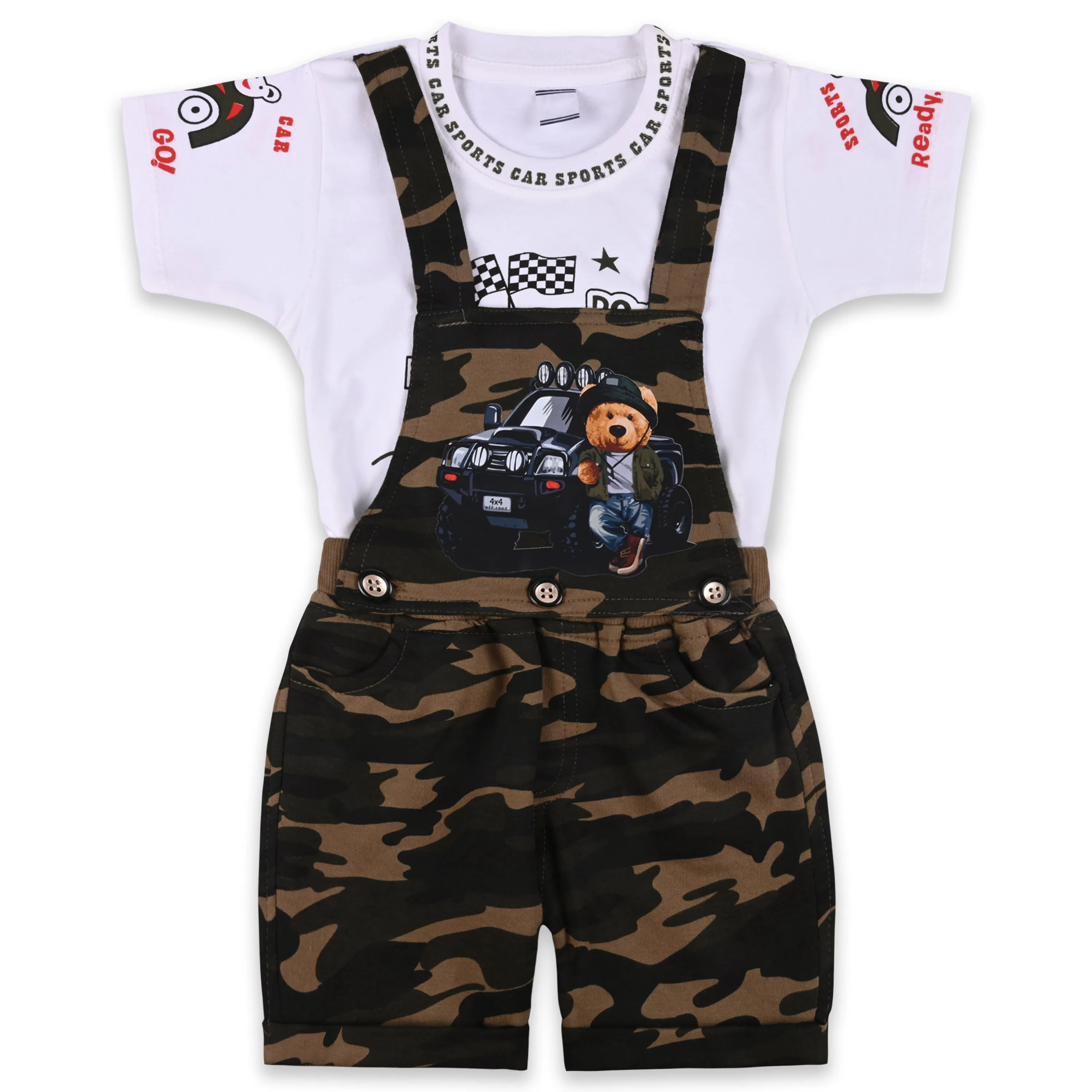 Baby Boys Camouflage Pattern T-Shirt and Shorts Dungaree Set