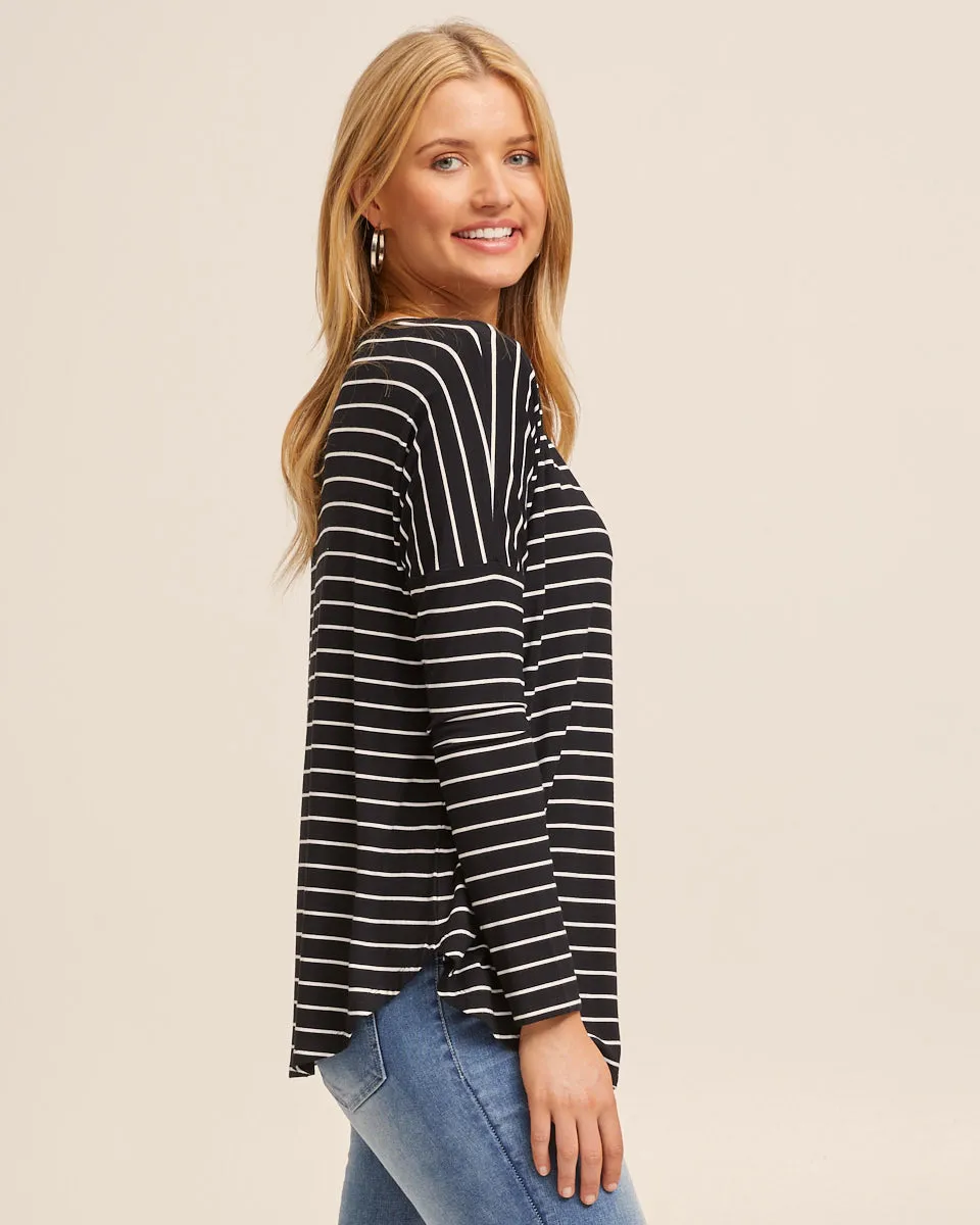 Bamboo Long Sleeve Nursing Tee - Black Stripe