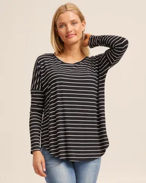 Bamboo Long Sleeve Nursing Tee - Black Stripe