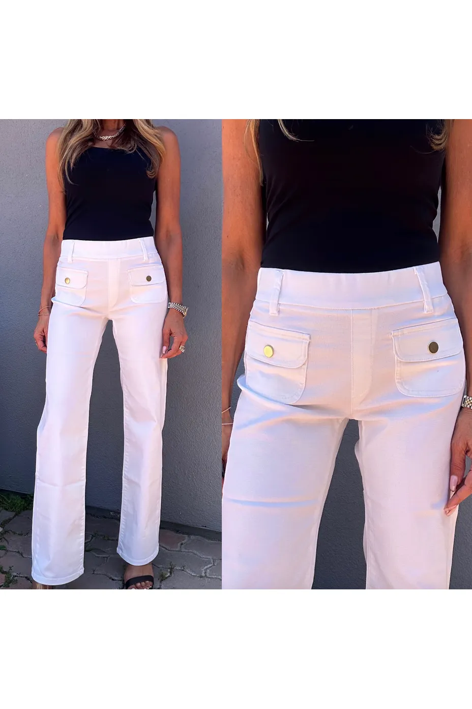 Bevy Flog Sharon Pull On Flare Pants | White Snake | Offered Online Only