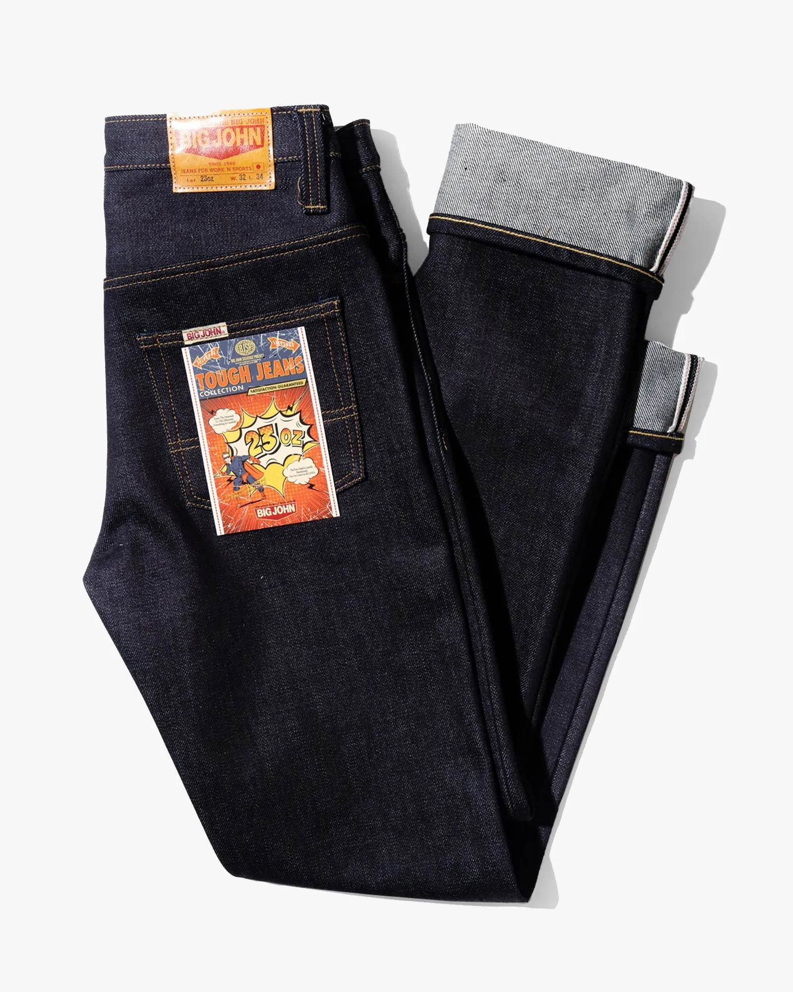 Big John M104G Tough 23oz Straight Fit Selvedge Mens Jeans - Unwashed