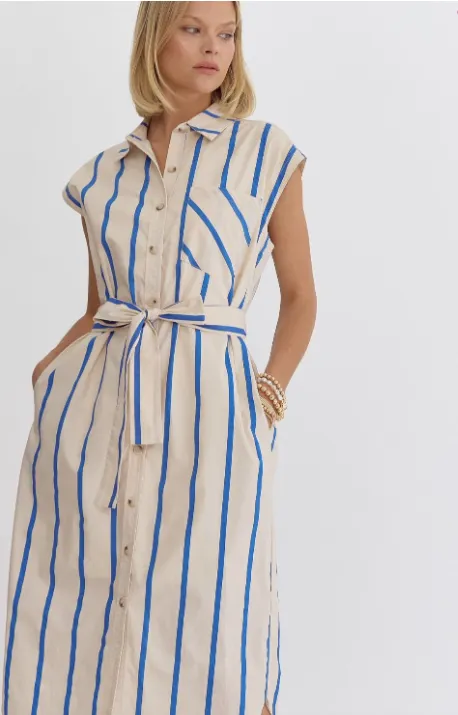 Blue Striped Shirt Dress