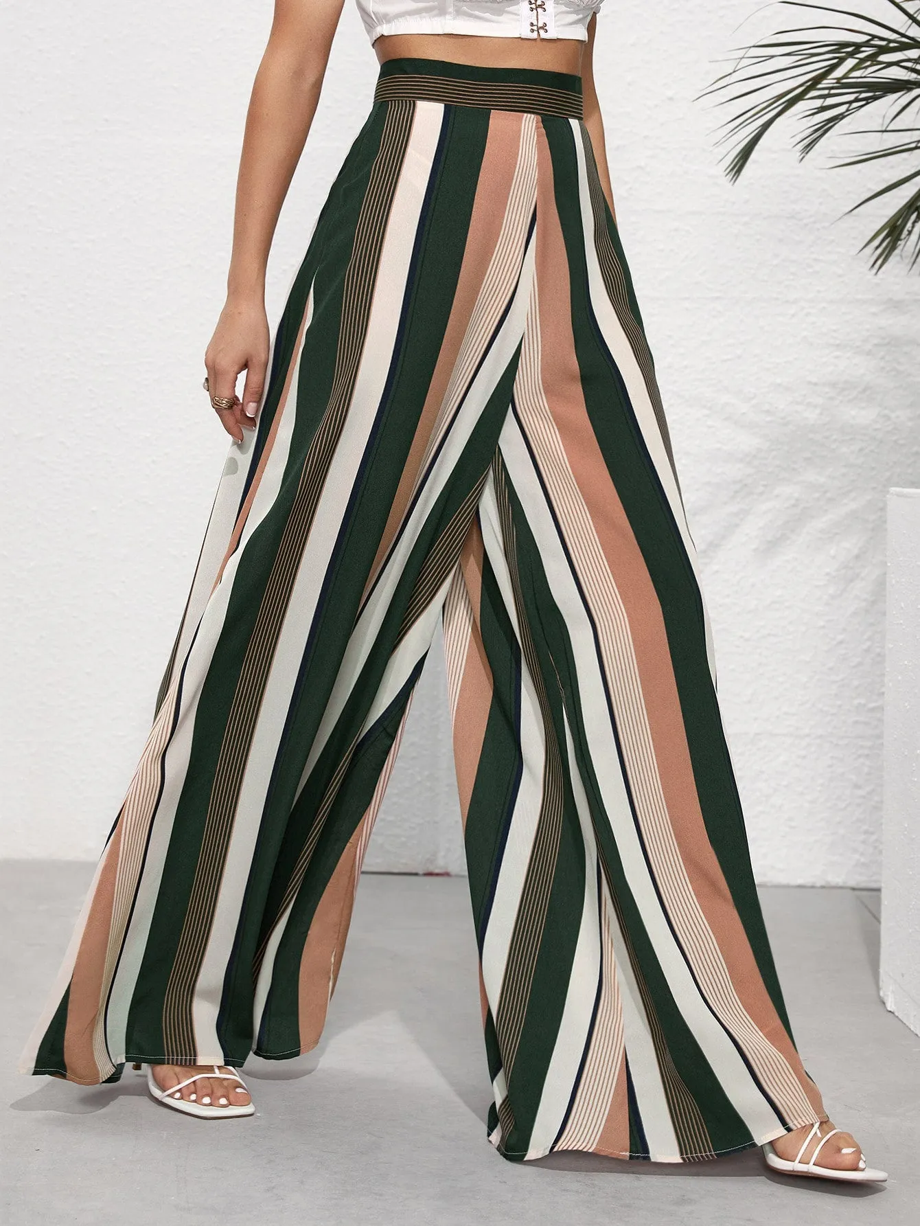 Boho Striped Zipper High Waist Long Women Pants