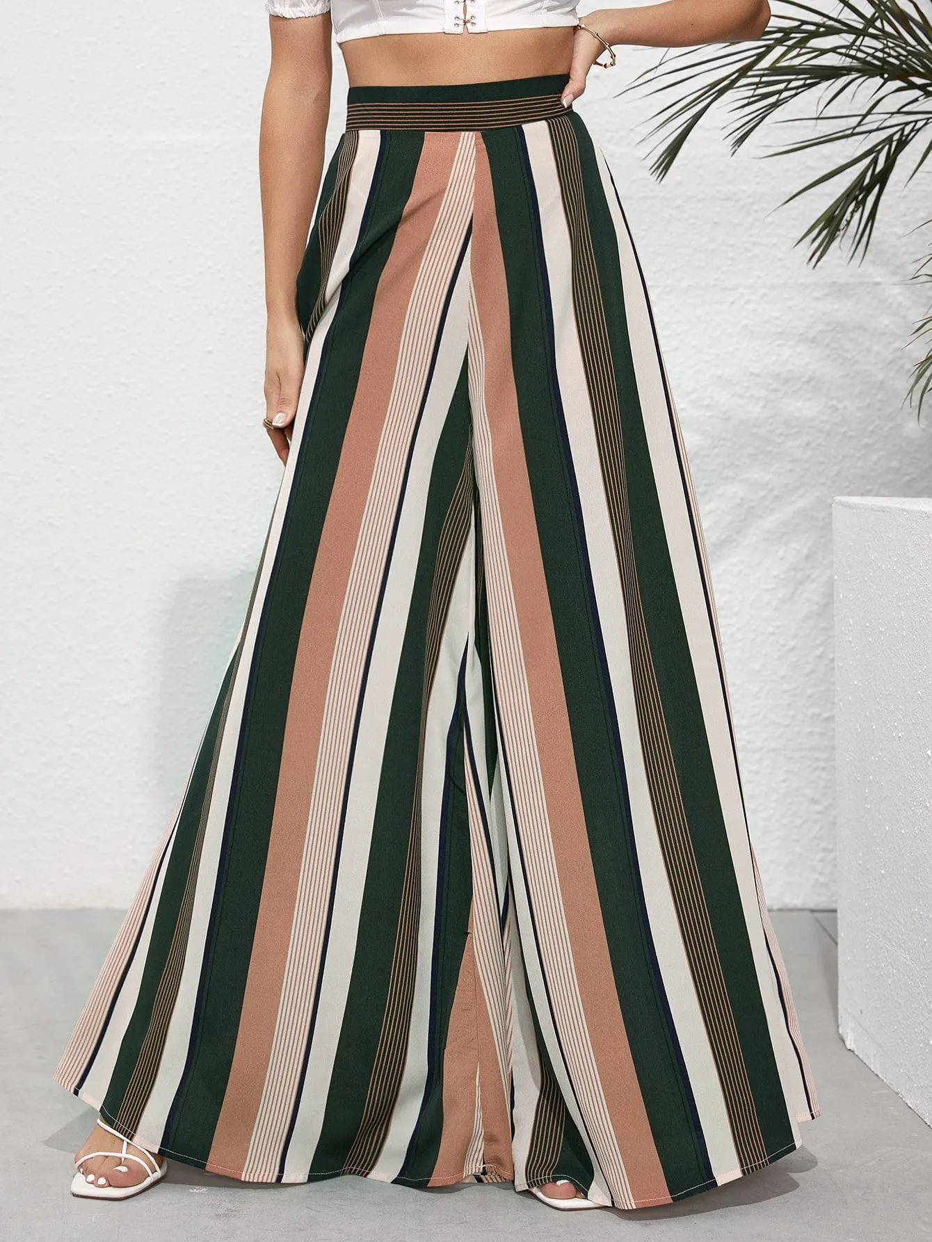 Boho Striped Zipper High Waist Long Women Pants