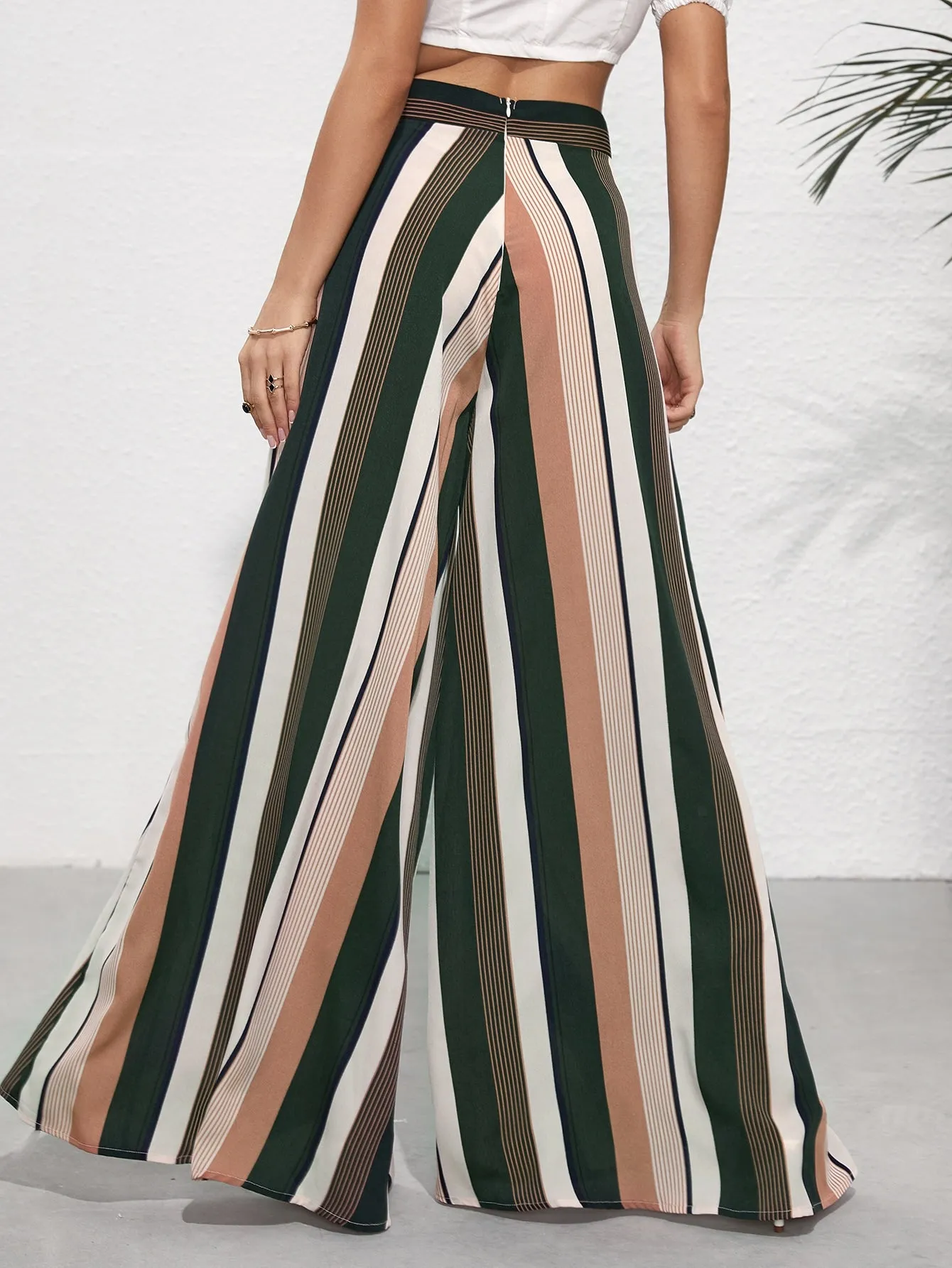 Boho Striped Zipper High Waist Long Women Pants