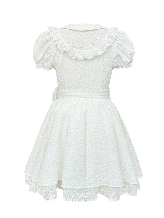 Bow Lace Short-sleeved Babydoll Dress