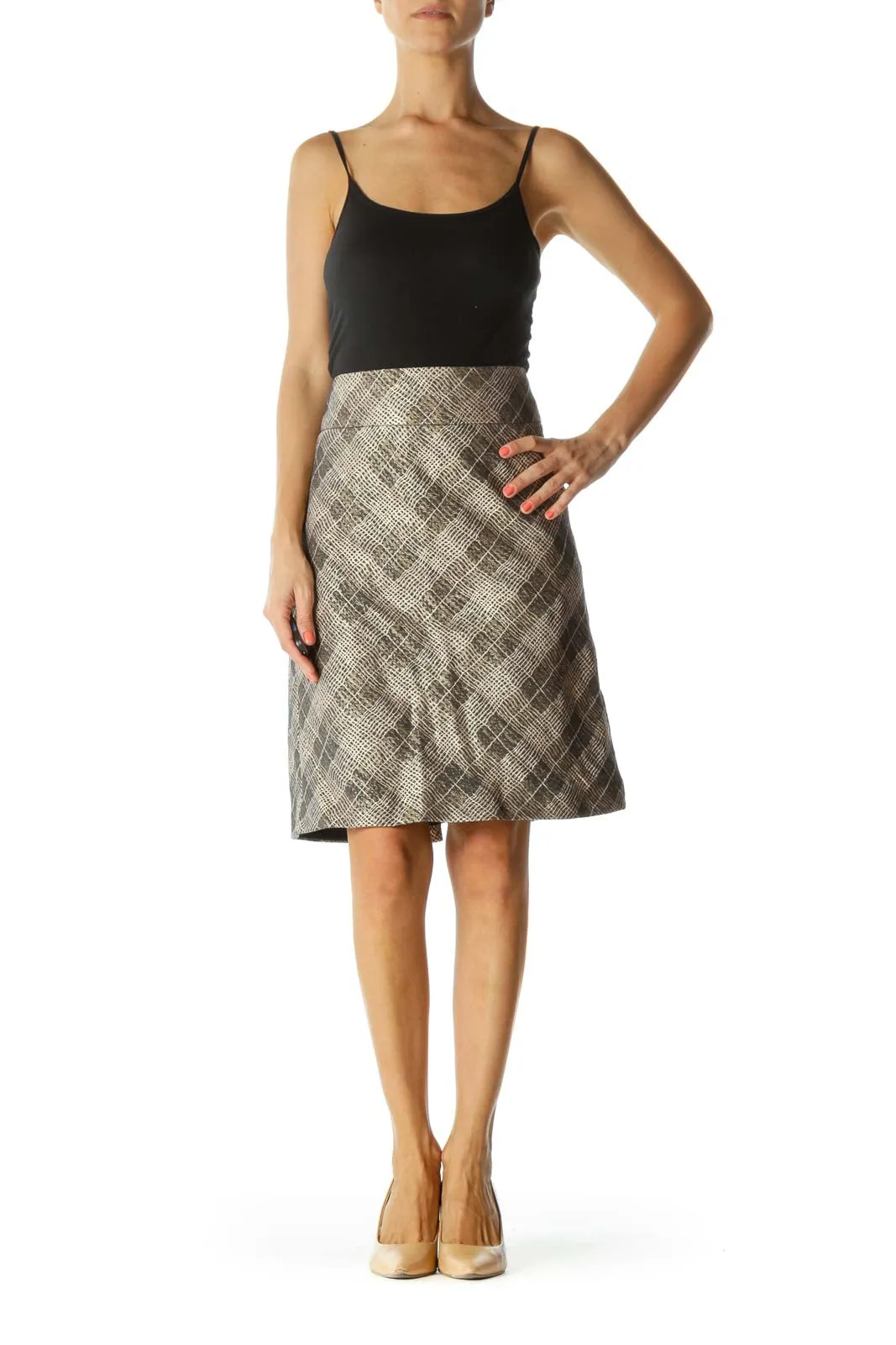 Brown and Cream Pencil Skirt