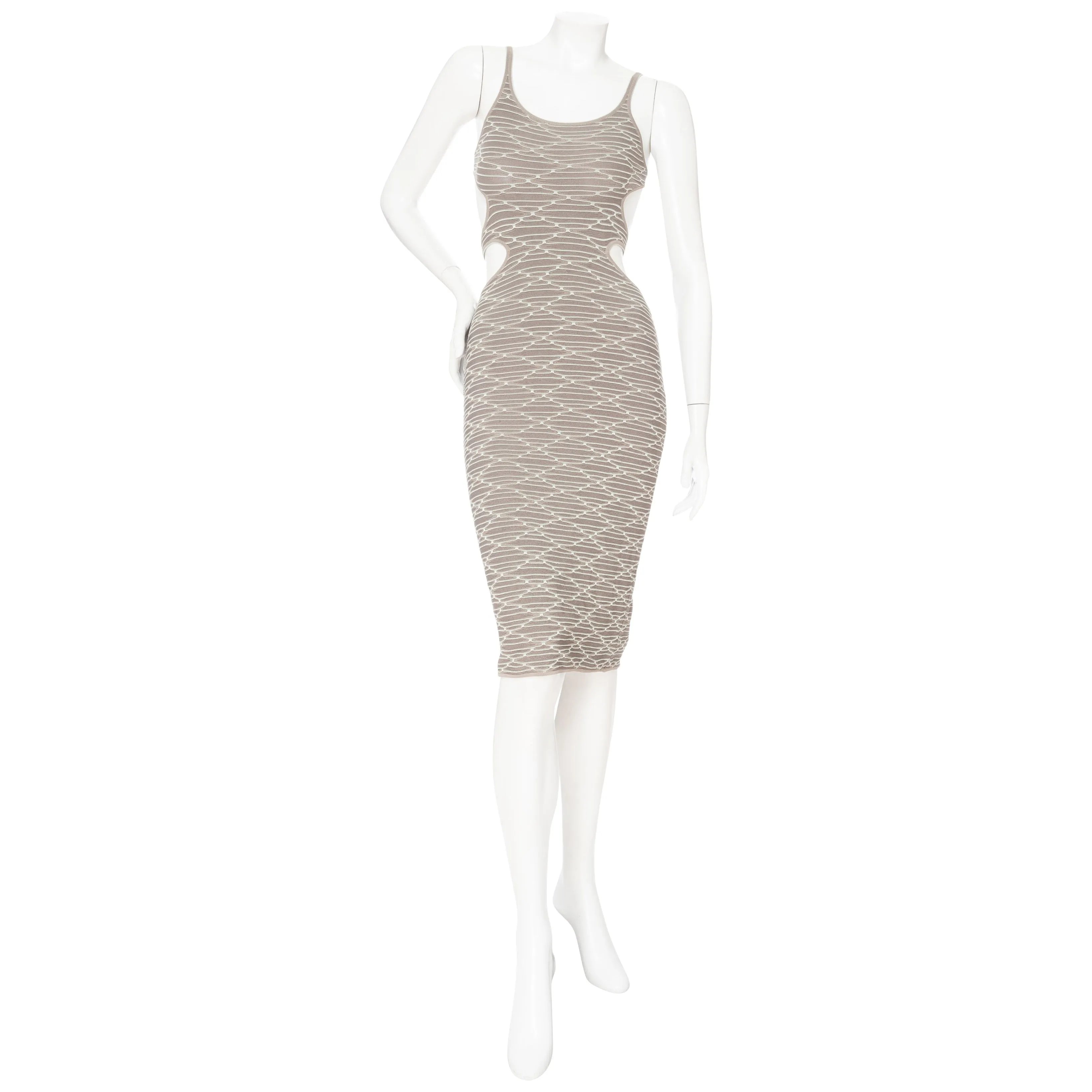 Brown Patterned Cutout Bodycon Dress