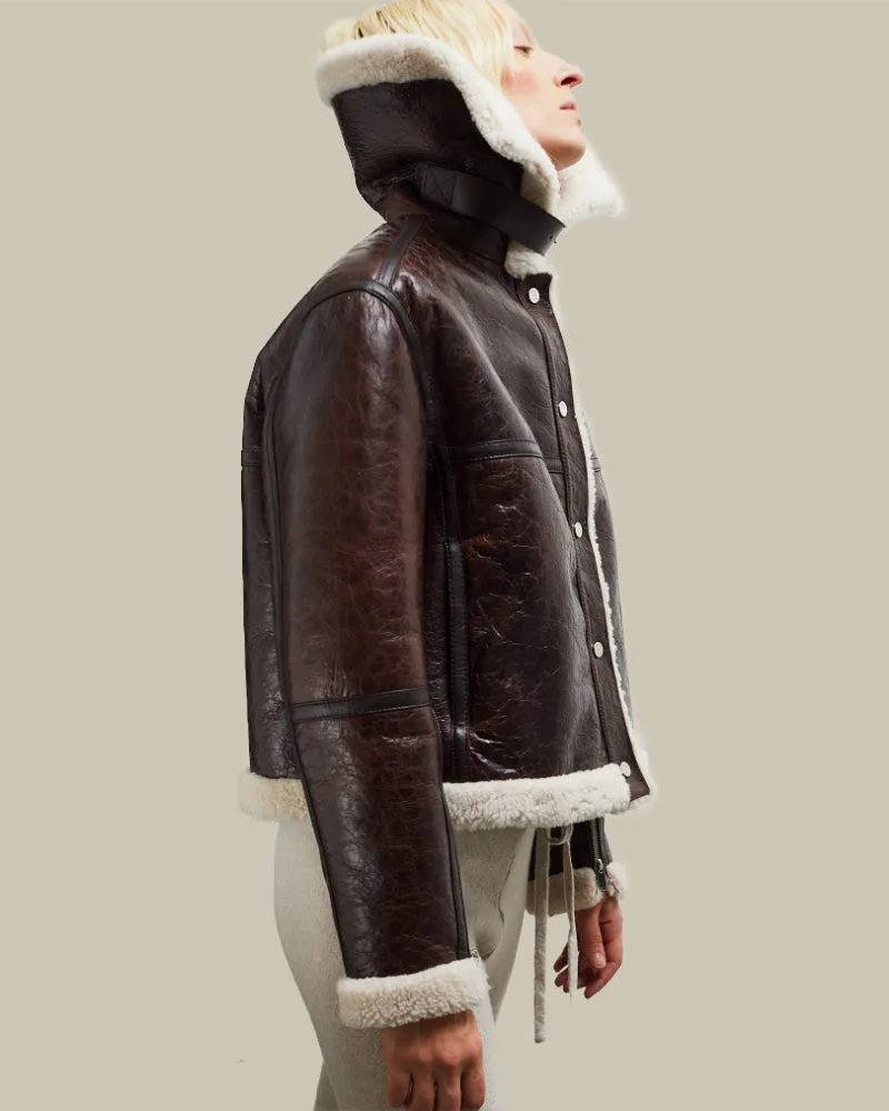 Brown Vintage Leather Shearling Aviator Jacket