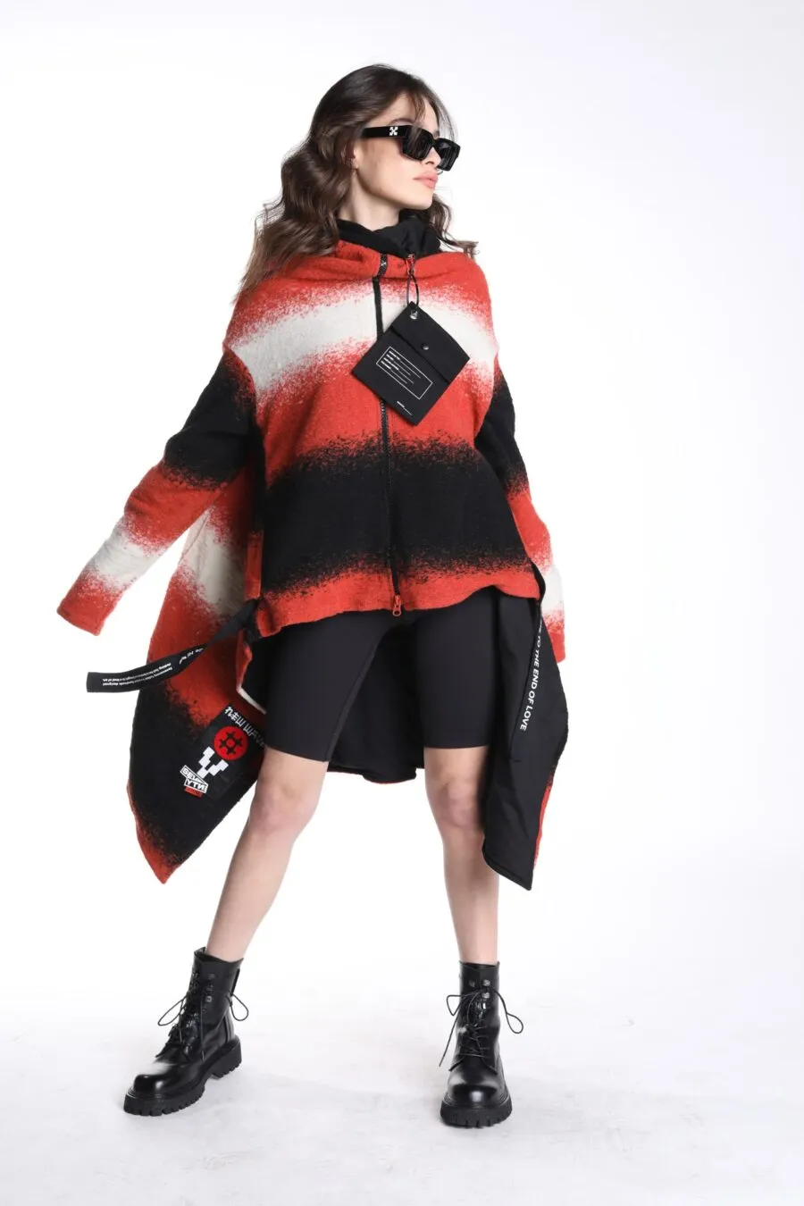 Burnt orange and black wool cape | COOL CAPE