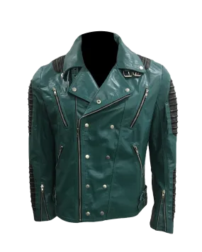 Cafe Racer Quilted Style Cyan Leather Jacket | Mens Quilted Cyan Leather Jacket