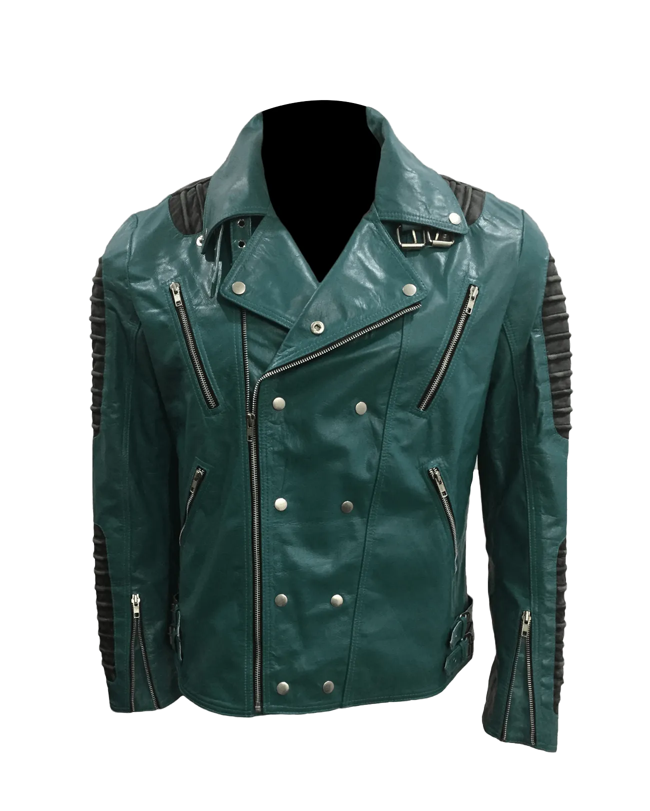 Cafe Racer Quilted Style Cyan Leather Jacket | Mens Quilted Cyan Leather Jacket