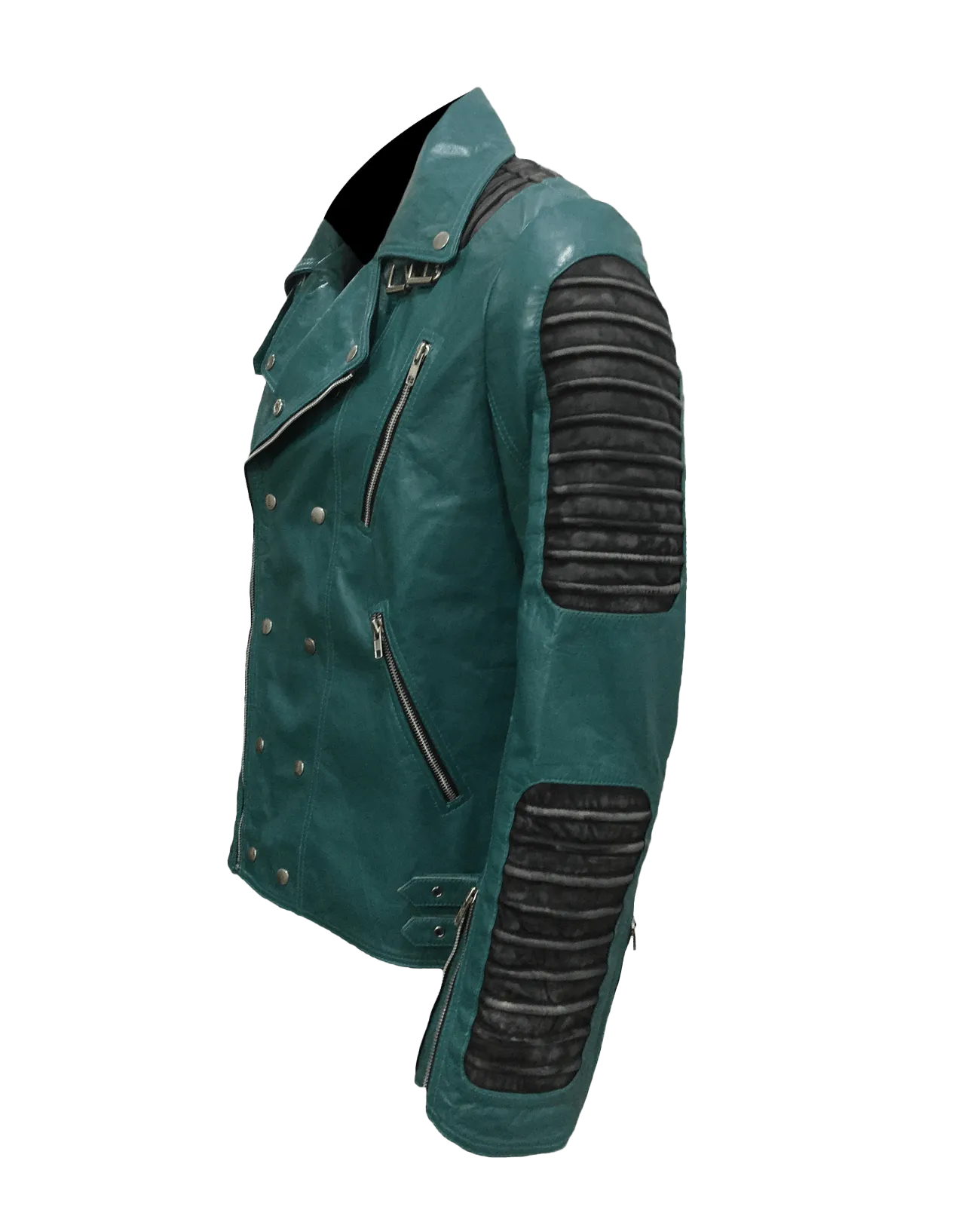 Cafe Racer Quilted Style Cyan Leather Jacket | Mens Quilted Cyan Leather Jacket