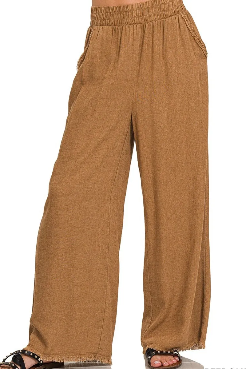 Camel Washed Linen Pants