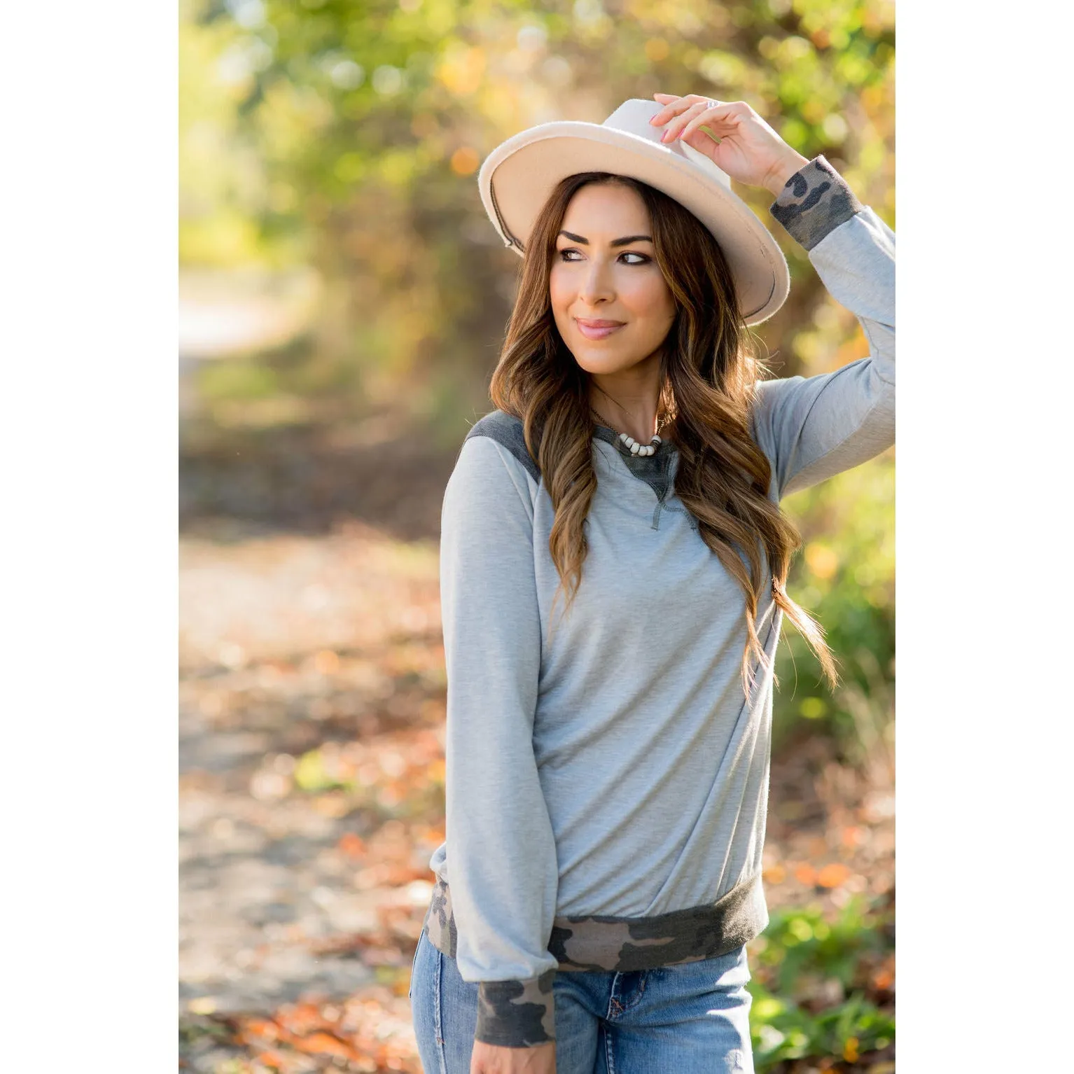 Camo Accented Long Sleeve Tee