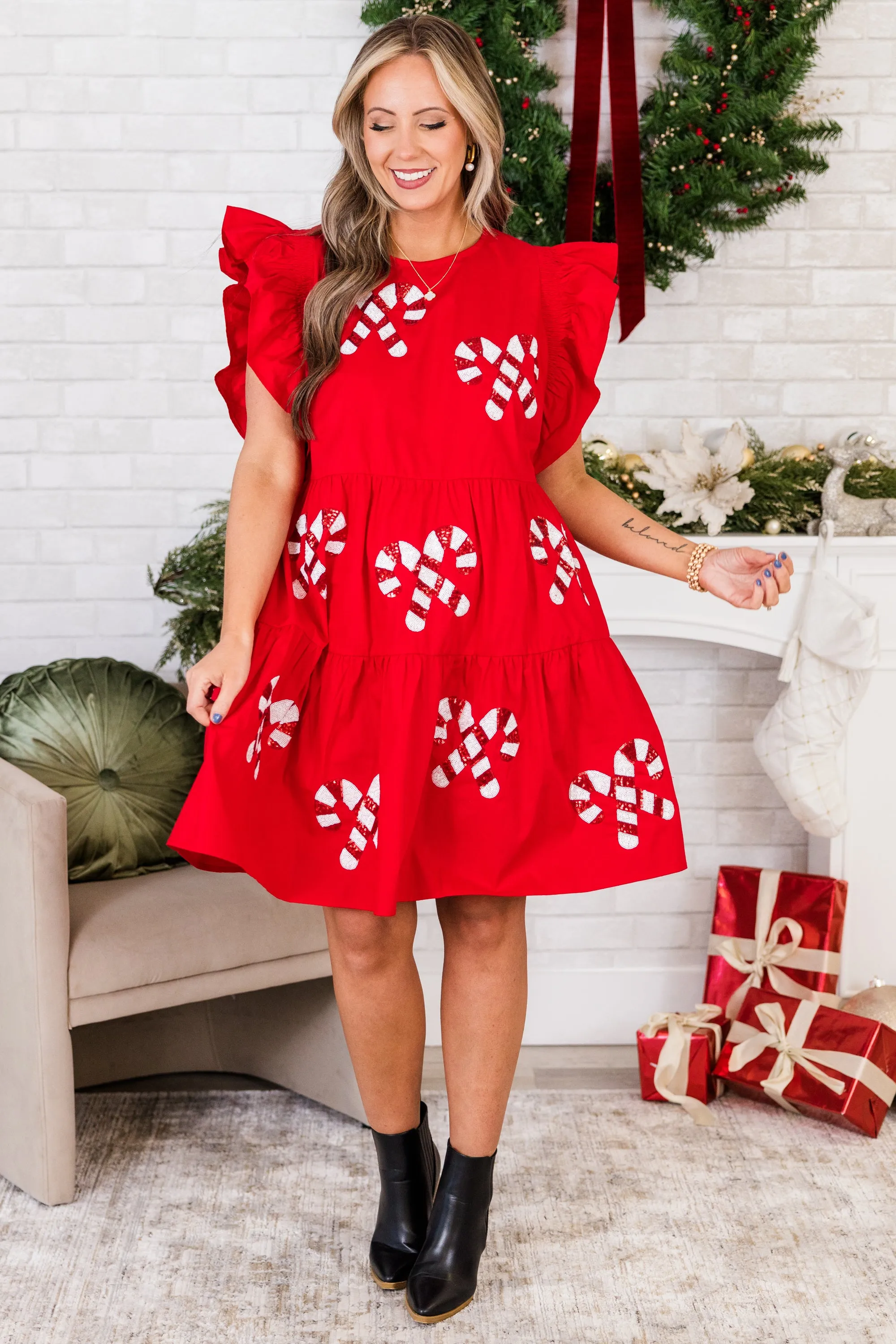 Candy Cane Charm Dress, Red