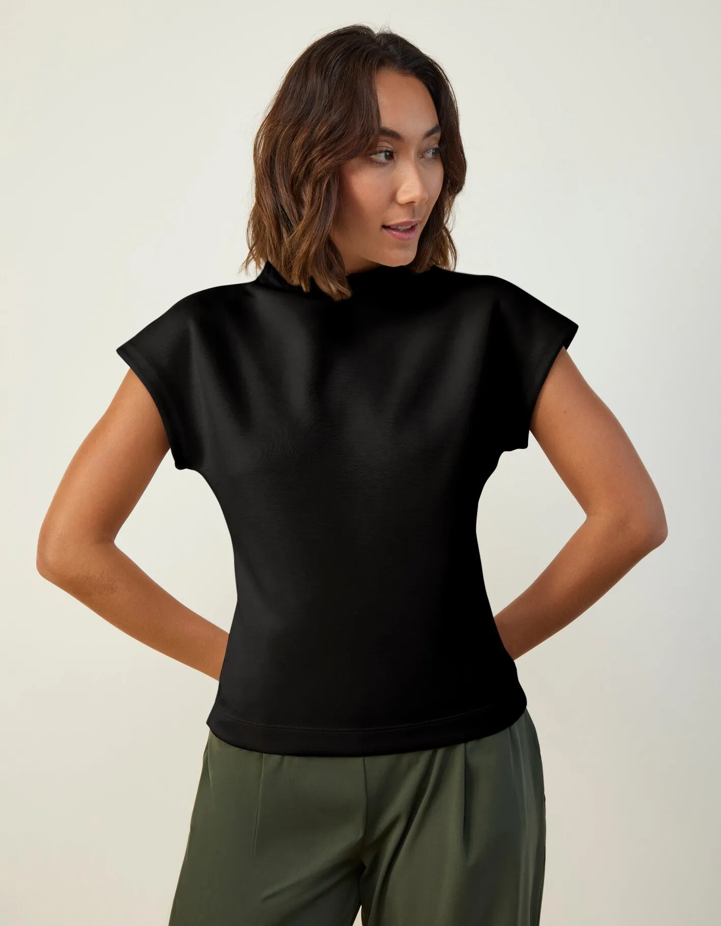 Cap Sleeve Mock Neck Top