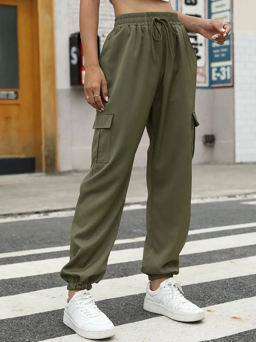 Cargo Pants with Elastic Waist, Straight Leg