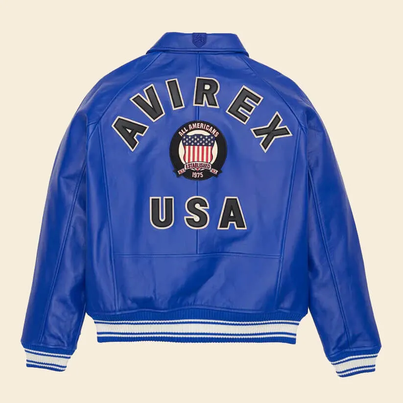 Cobalt Avirex Leather Icon bomber Jacket