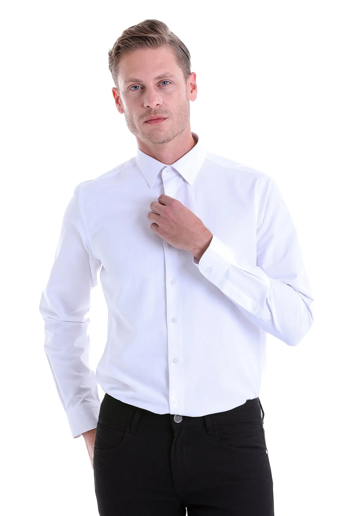 Comfort Fit Cotton Blend White Dress Shirt