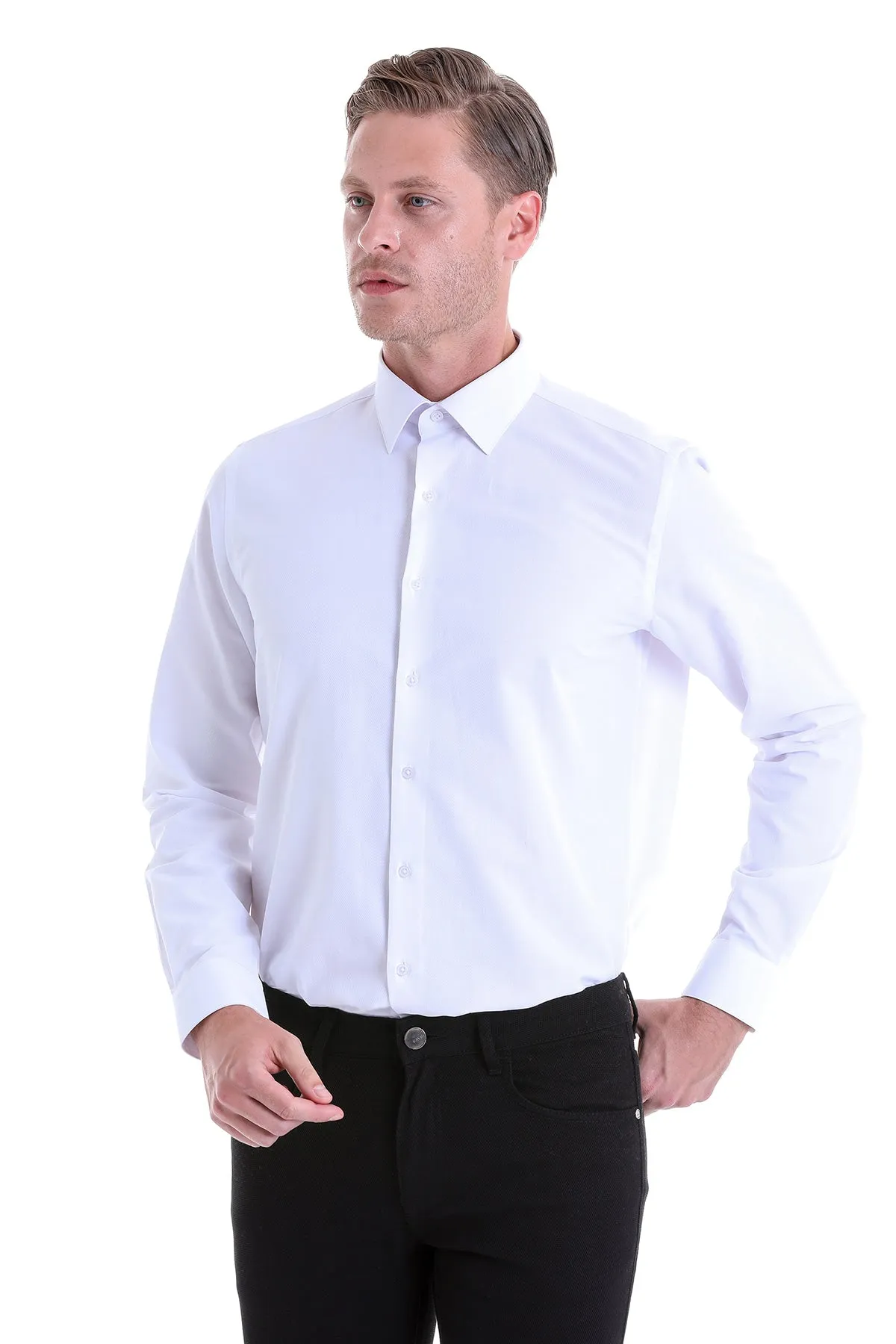 Comfort Fit Cotton Blend White Dress Shirt