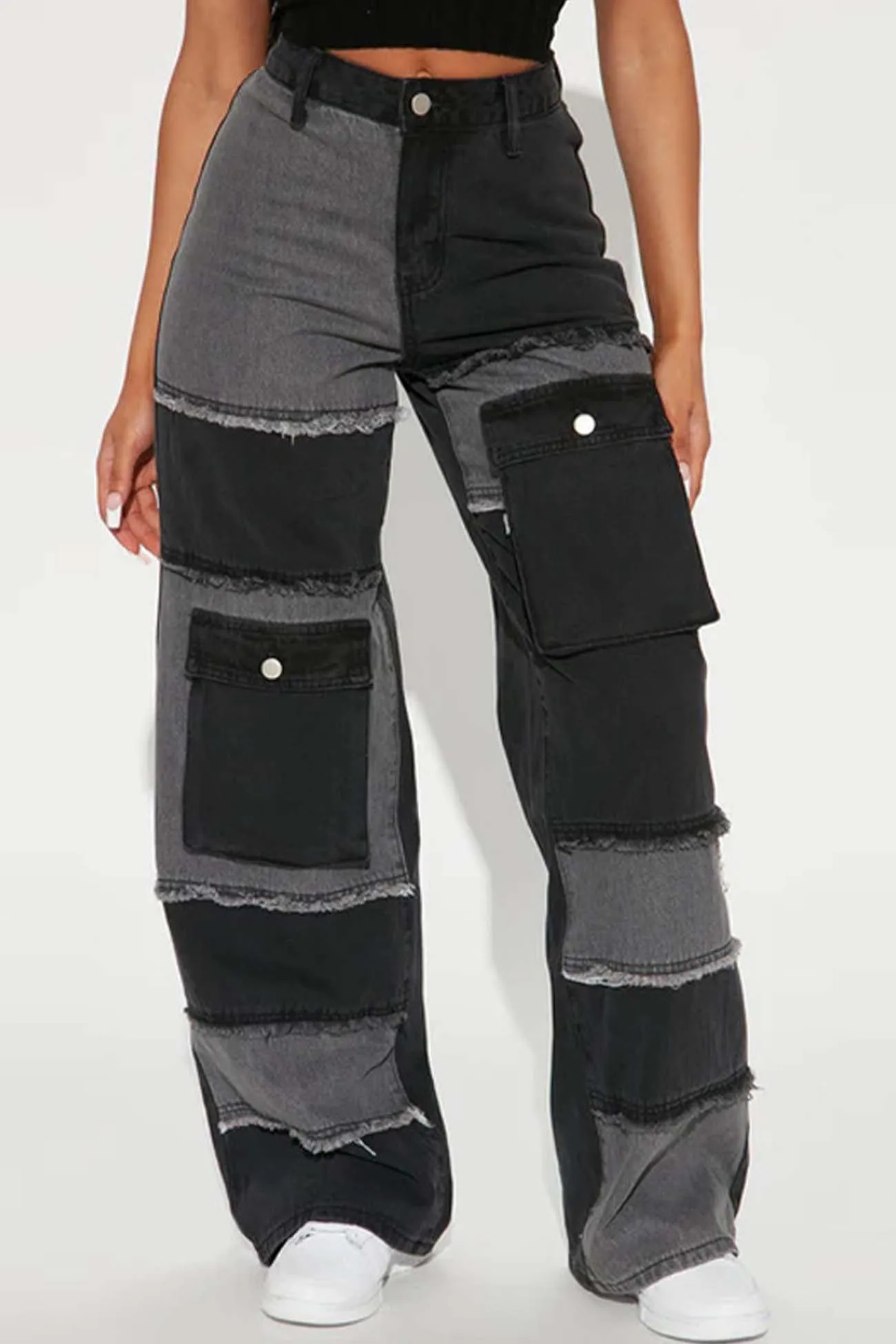 Contrast Patchwork High Waisted Jeans