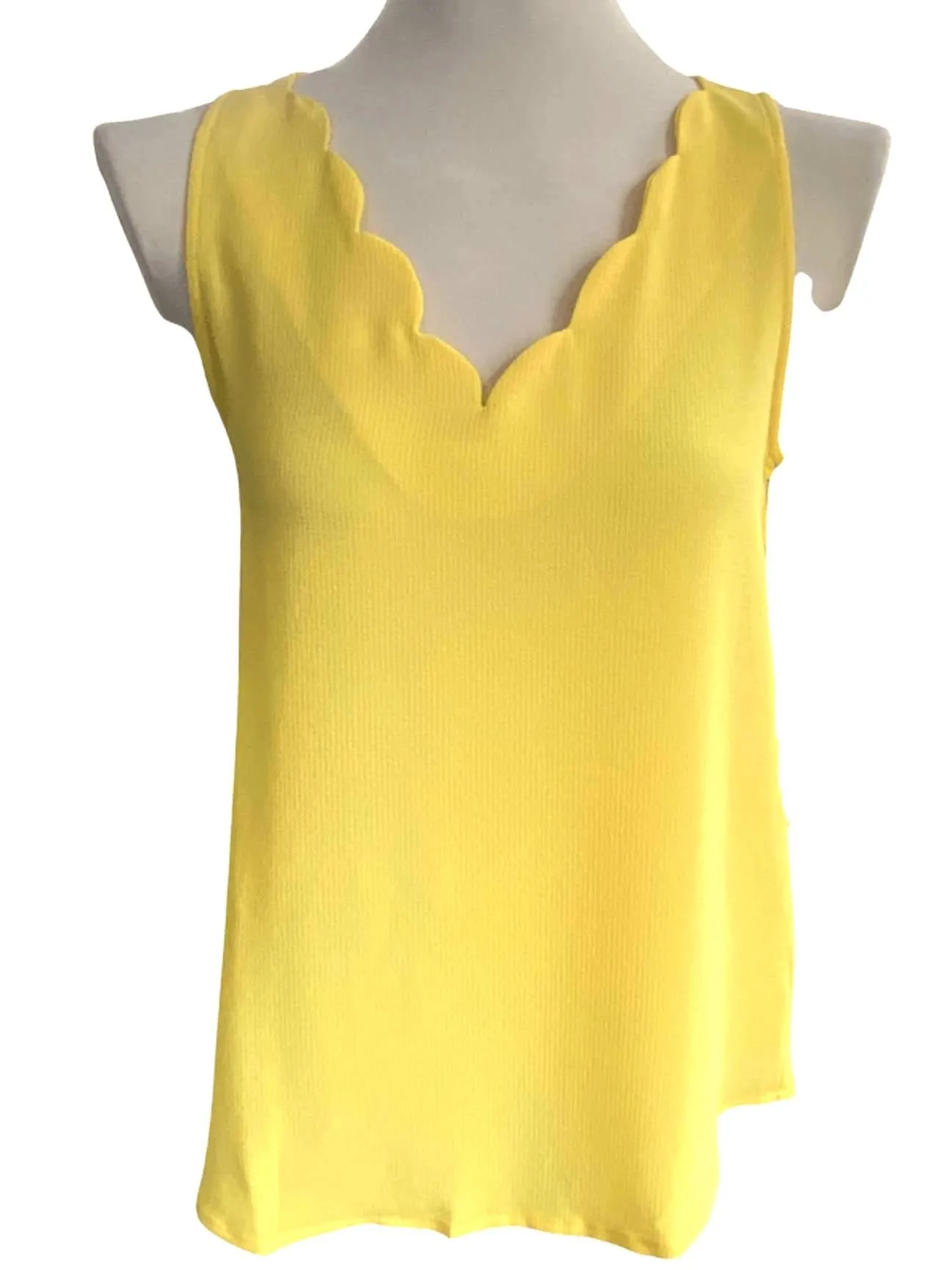 Cool Winter Canary Scalloped V-neck Top