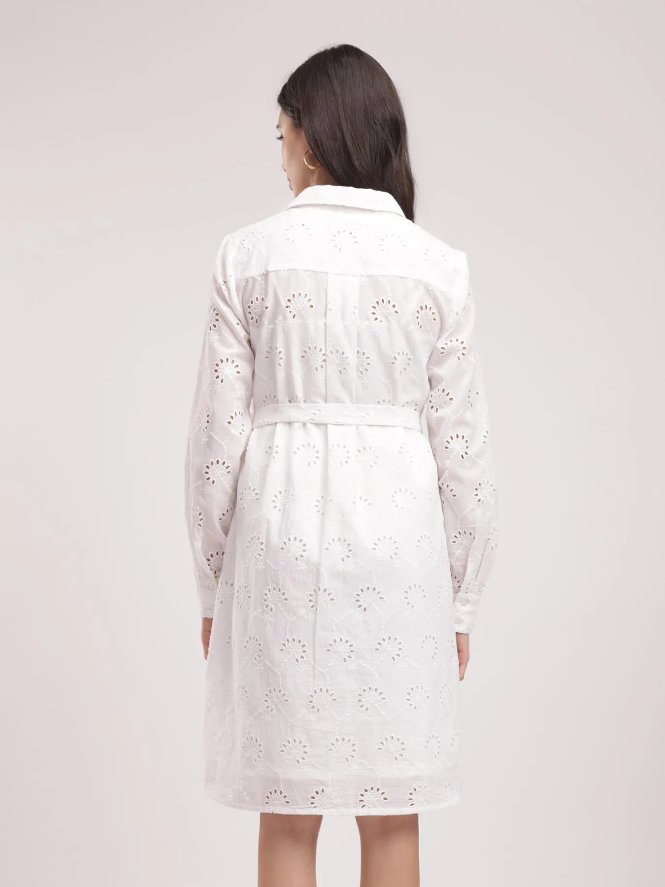 Cotton Schiffli Dress - White