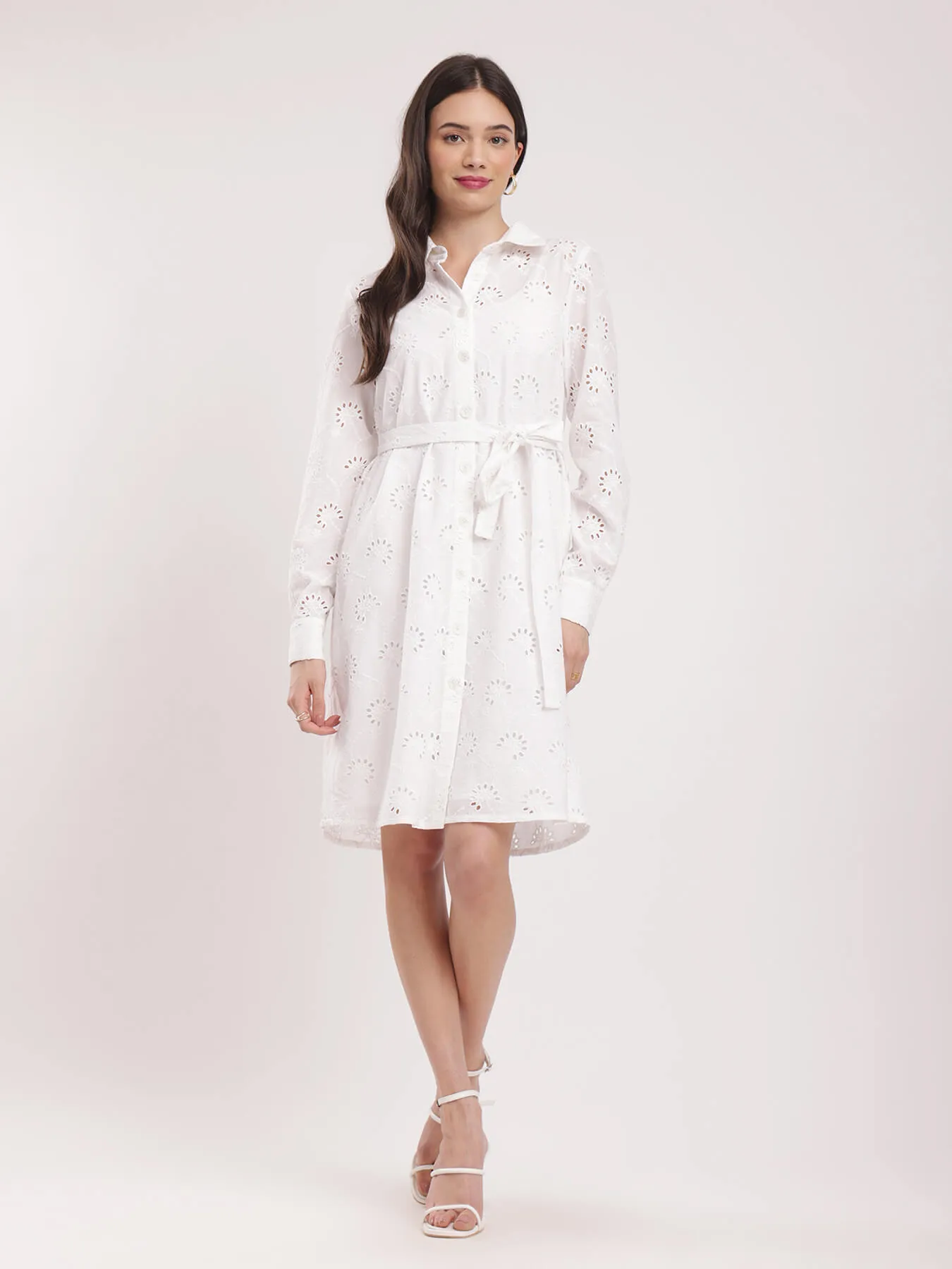 Cotton Schiffli Dress - White