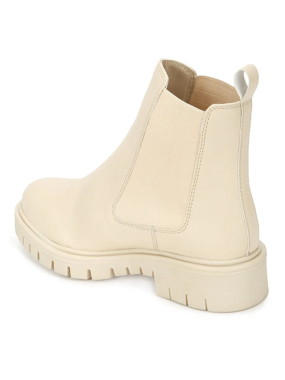 Cream PU Slip On Oxford Boots (TC-ST-1008-CRMPU)