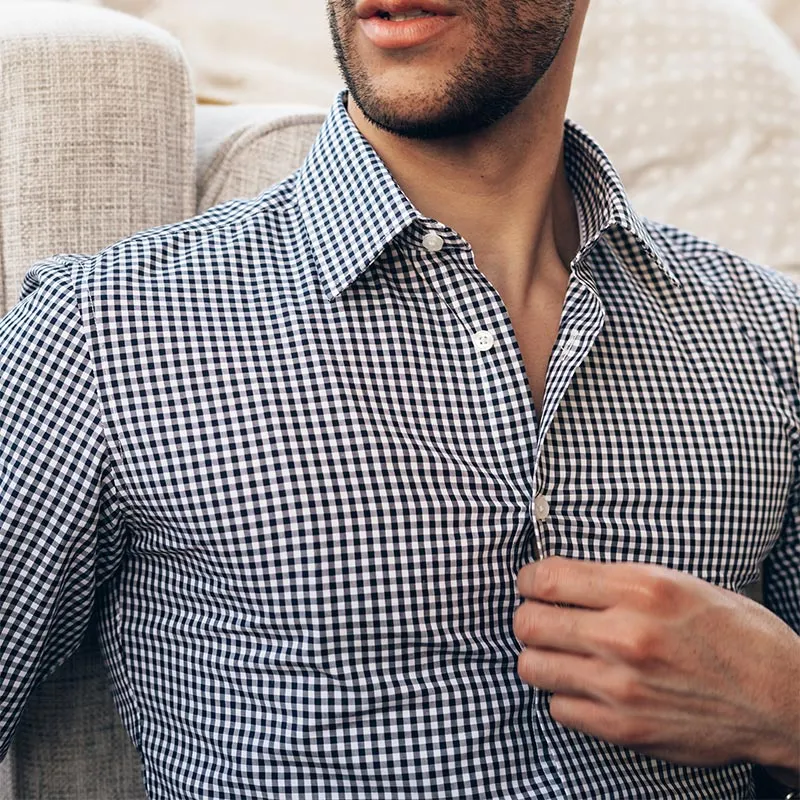 Dark Navy Checked Dress Shirt | The Abacus