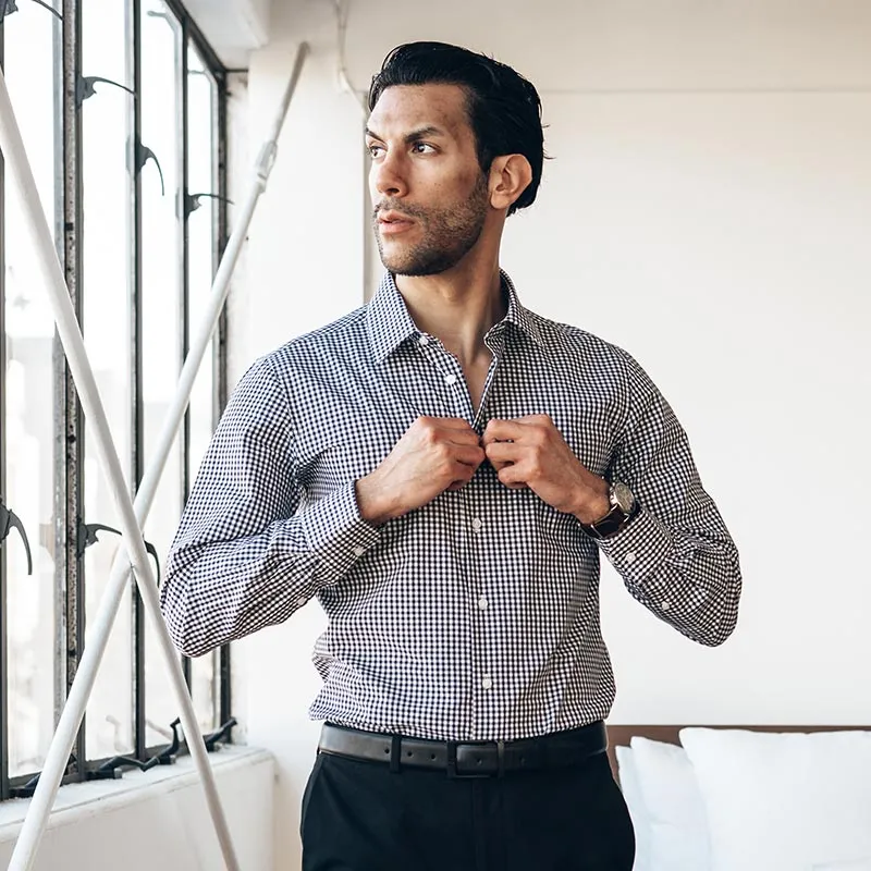 Dark Navy Checked Dress Shirt | The Abacus