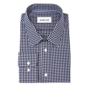 Dark Navy Checked Dress Shirt | The Abacus