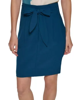 DKNY Women's Front Tie Pencil Skirt UA2SX981 Teal Blue 14