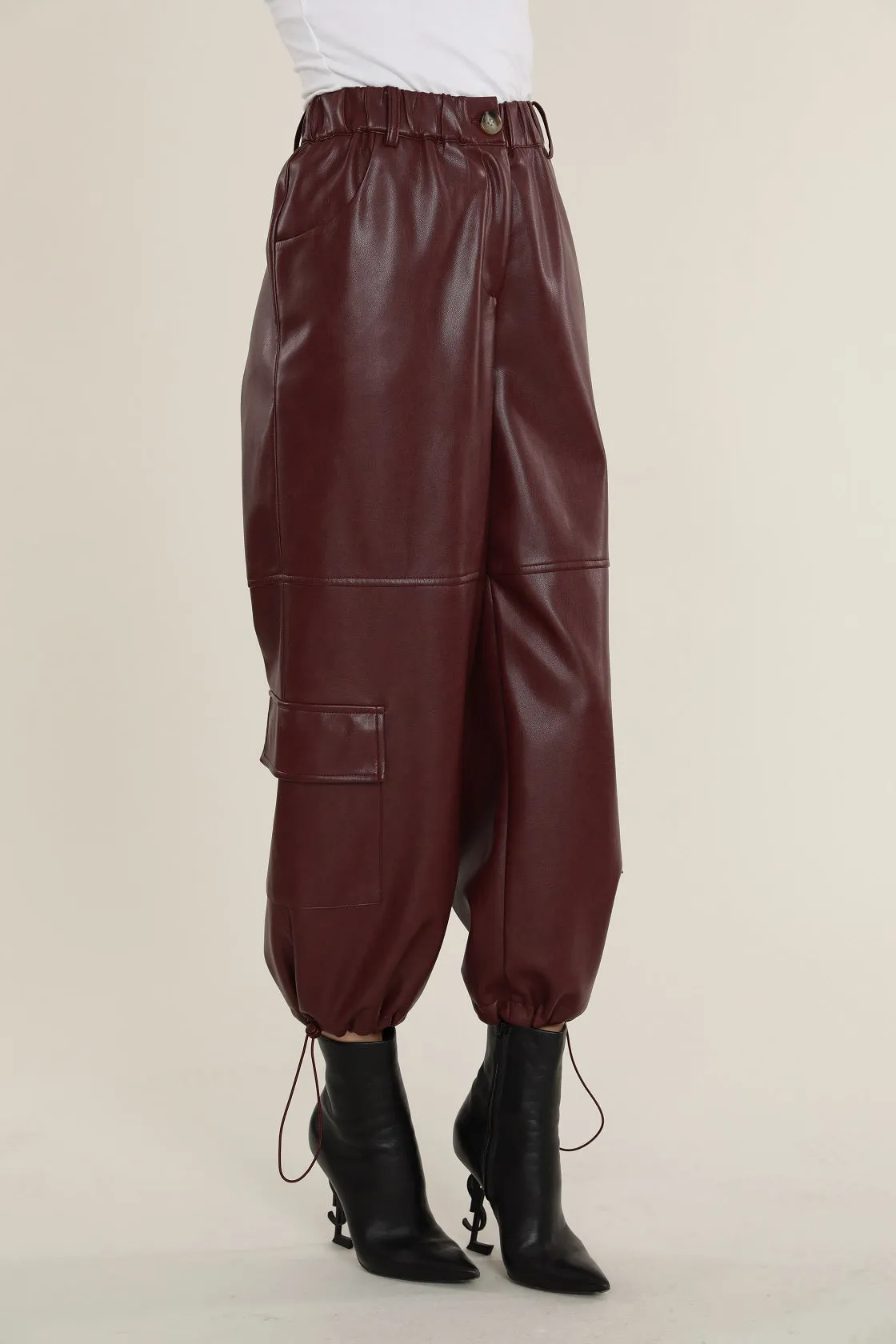 Faux Leather Cargo Pants