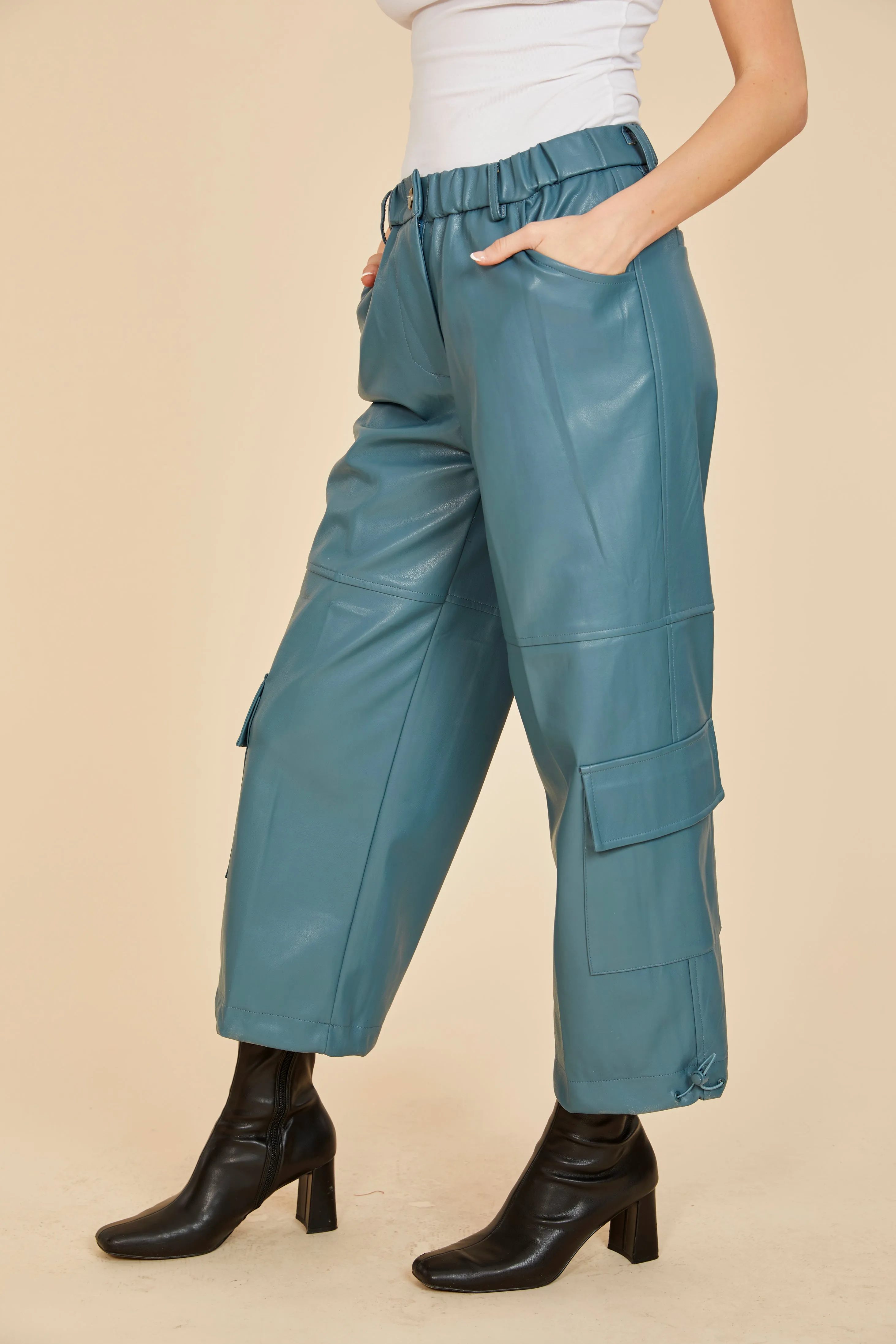 Faux Leather Cargo Pants