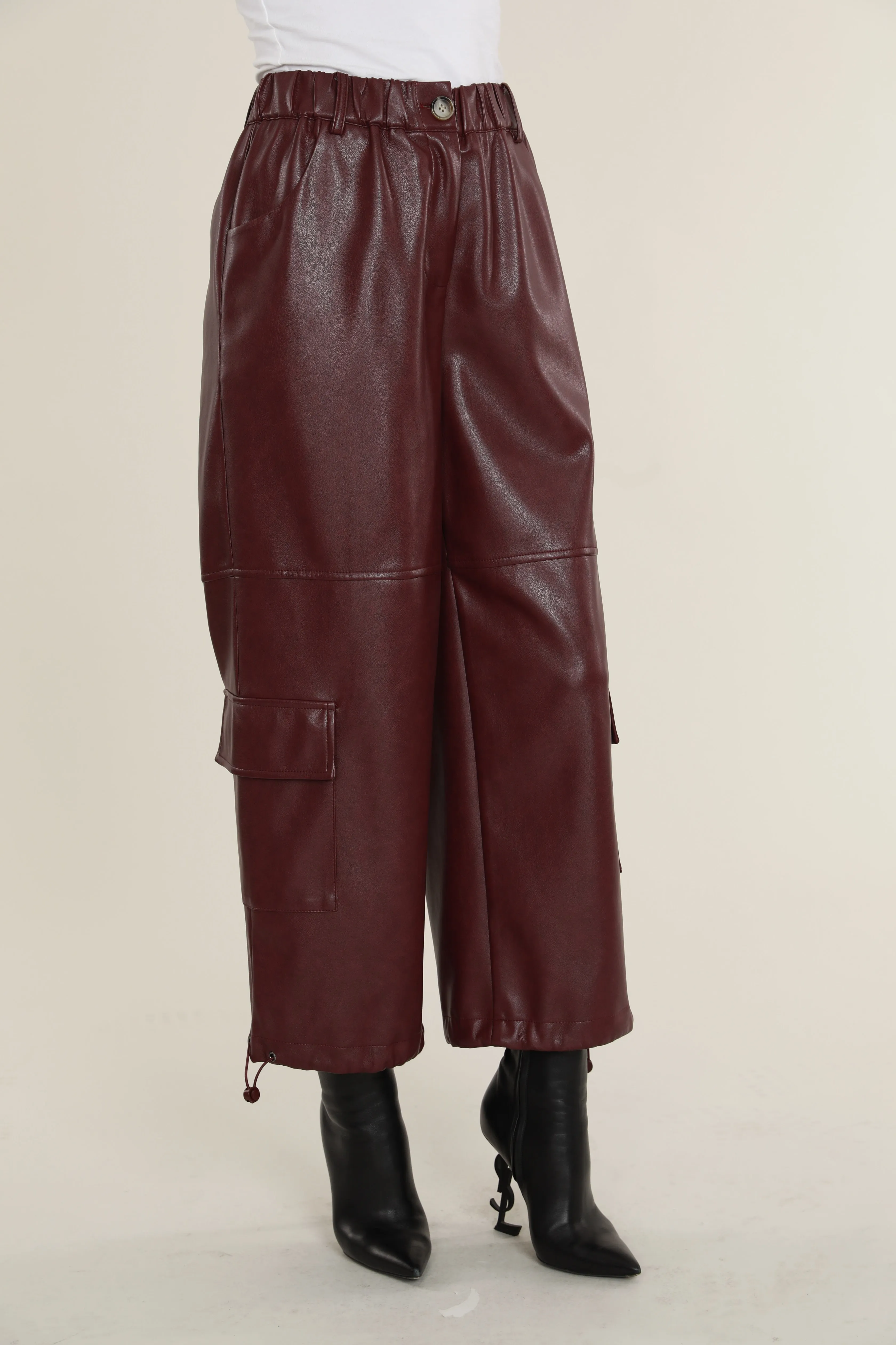 Faux Leather Cargo Pants