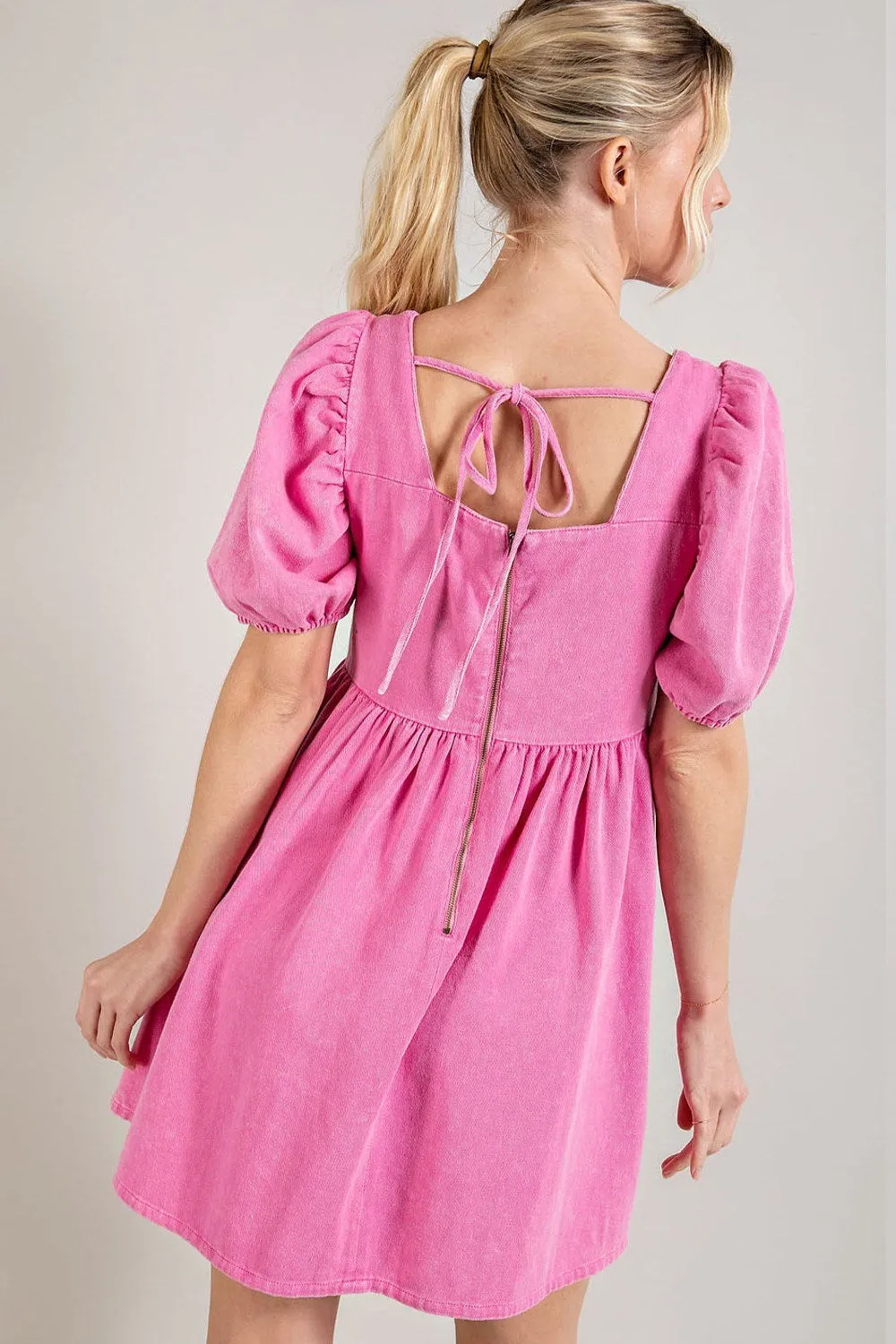 FINAL SALE Madison Mineral Washed Square Neck Babydoll Mini Dress