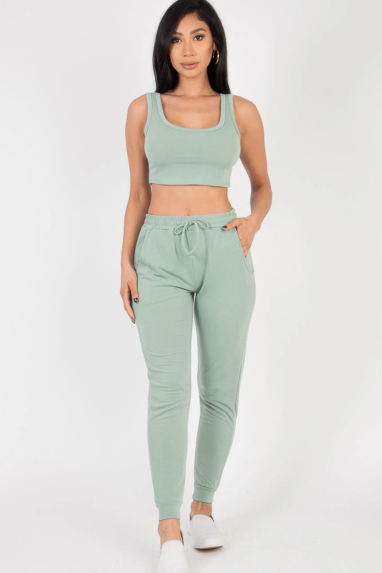 French Terry Cropped Tank Top & Joggers Set