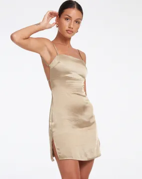 Gehna Bodycon Dress in Satin Olive Gold