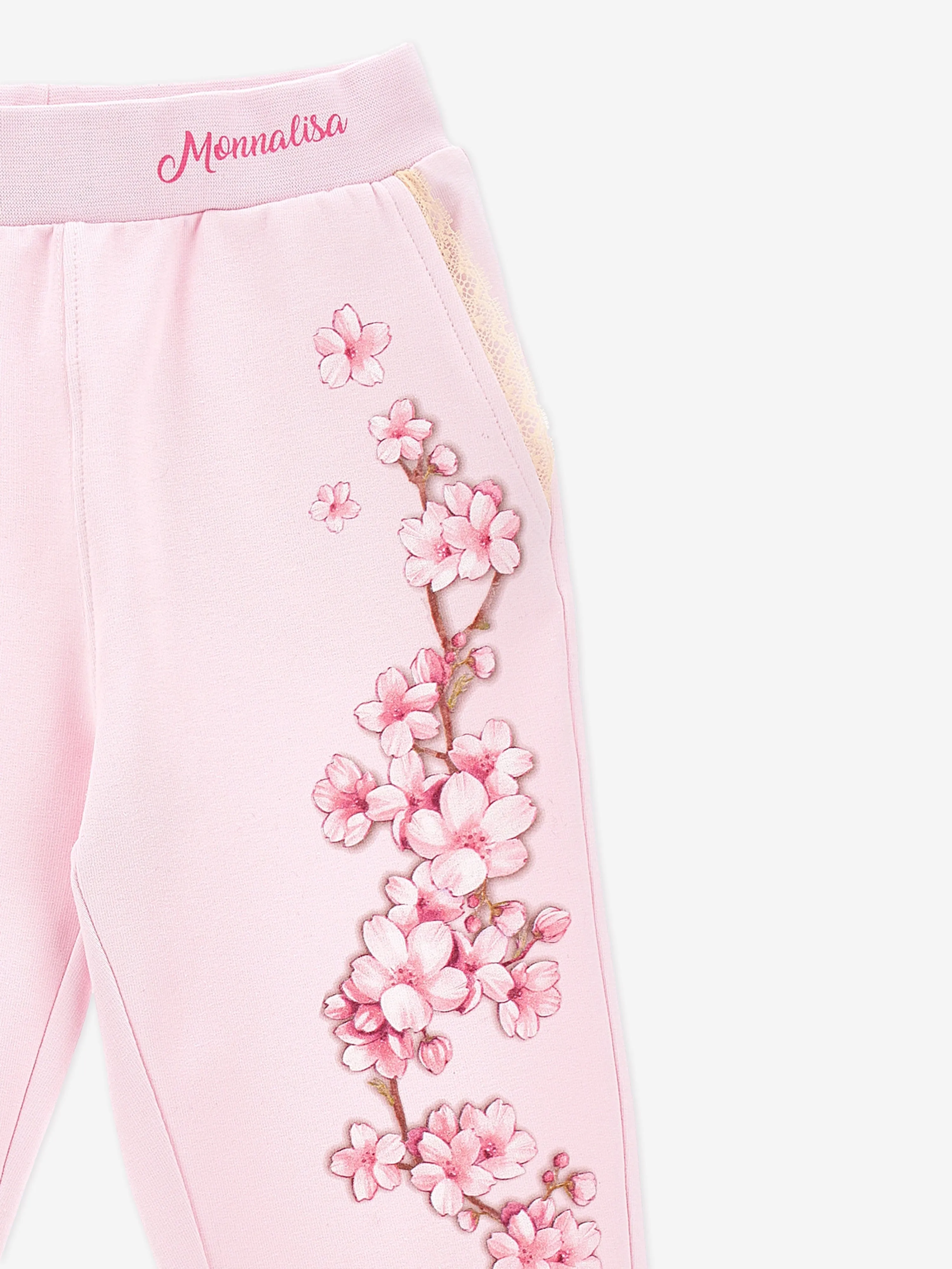 Girls Embroidered Peach Blossom Joggers in Pink