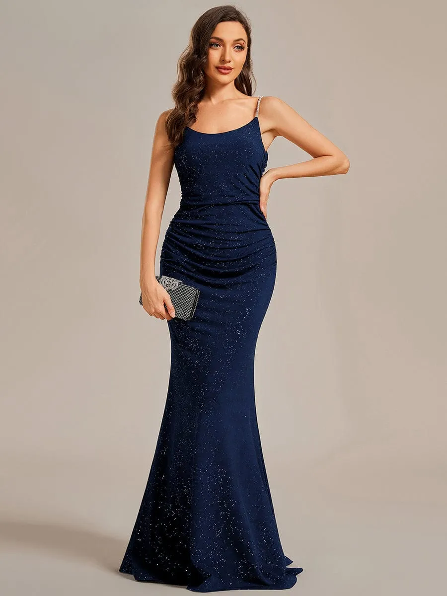 Glitter Spaghetti Strap U-Veck Open Back Bodycon Stretchy Evening Dress