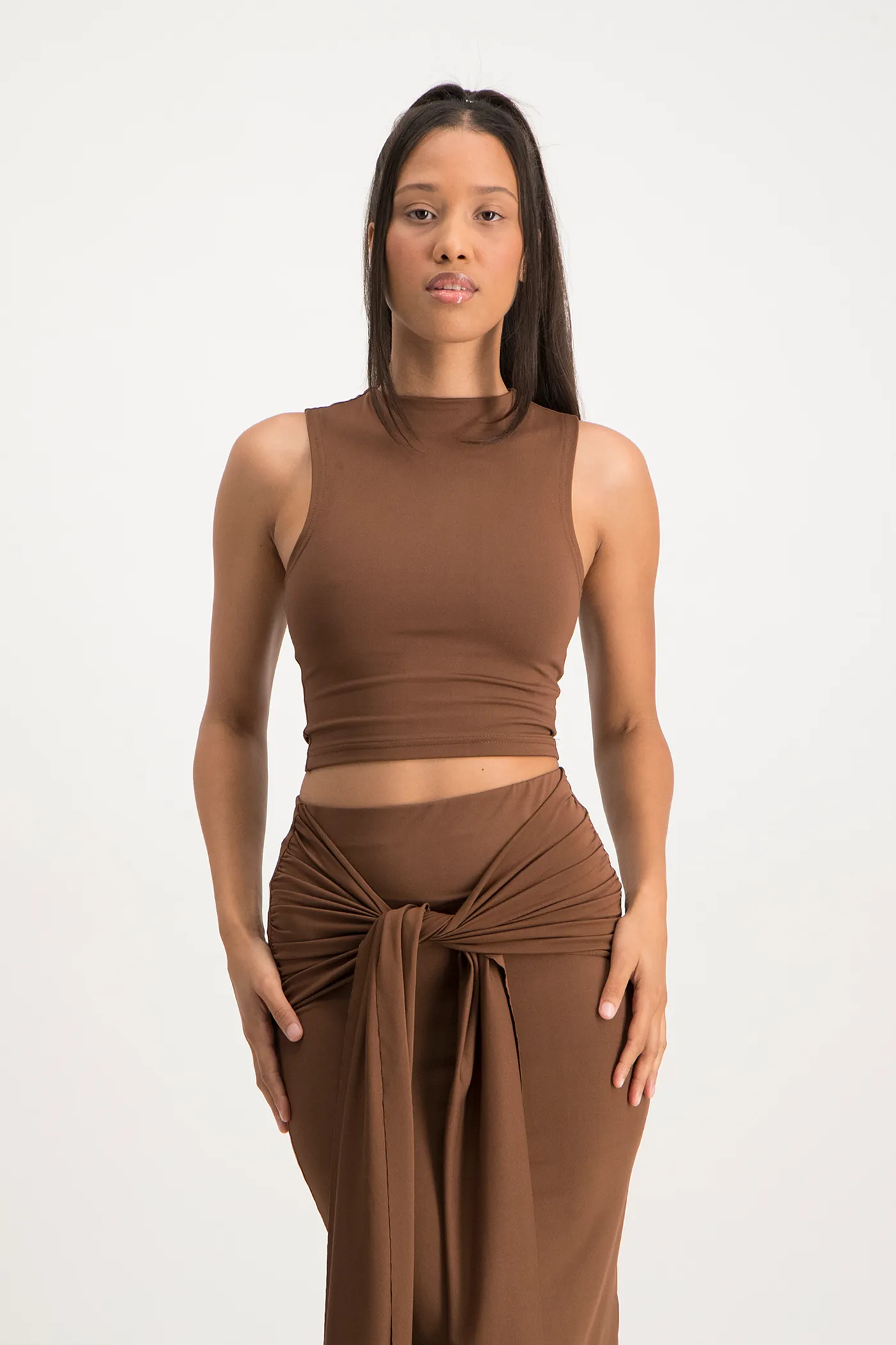 Hazel High Neck Crop Top - Pinecone